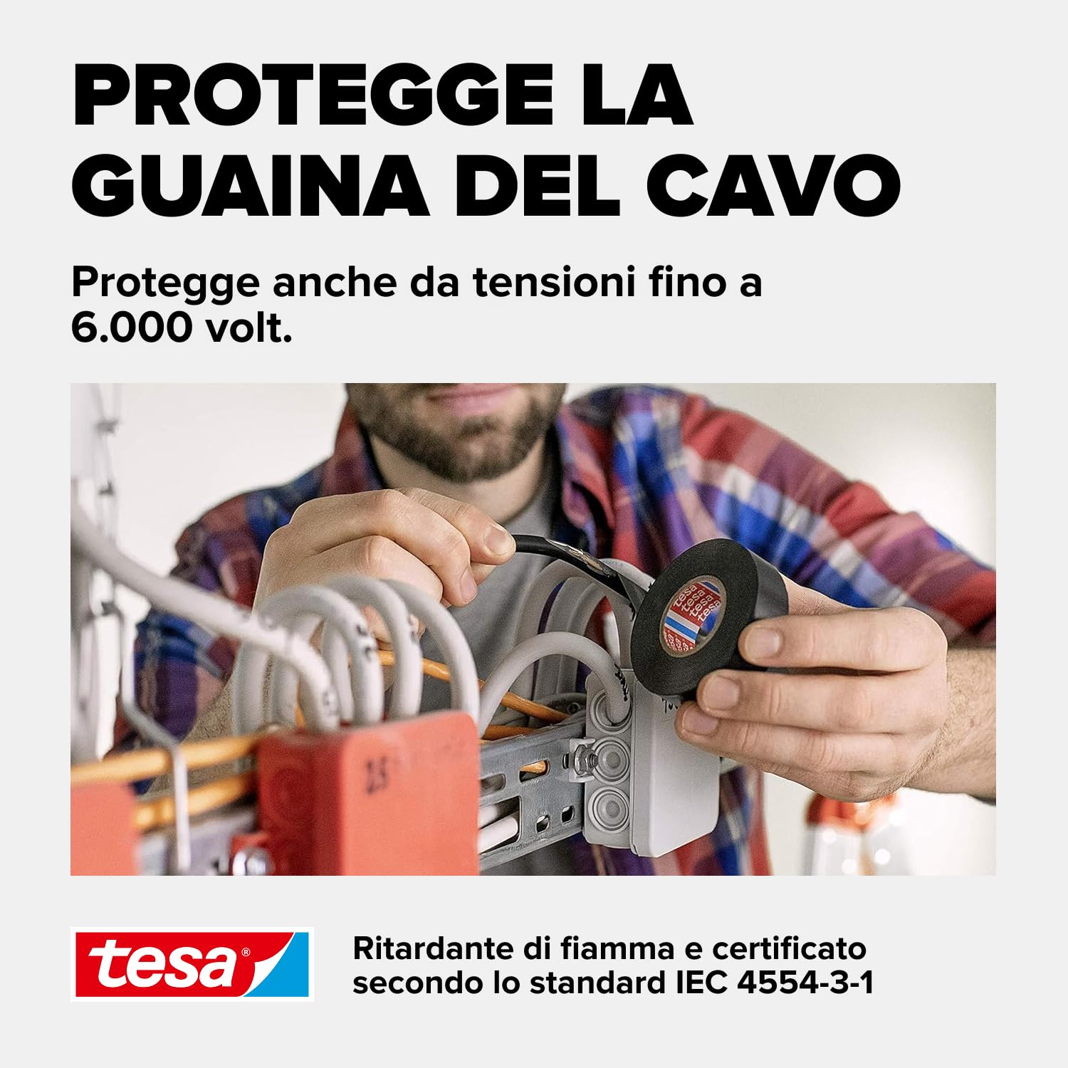 tesa nastro isolante in confezione da 5, Nastro isolante autoadesivo, resistente al calore, Per isolare, riparare e impacchettare, 5x 10 m : 15mm, Nero