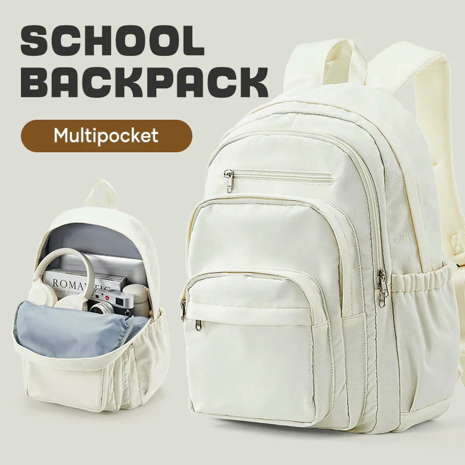 Zaino Scolastico Multitasche per Bambini, da Viaggio Leggero, Borsa Scuola Ragazzi E Ragazze-Grigio Marrone