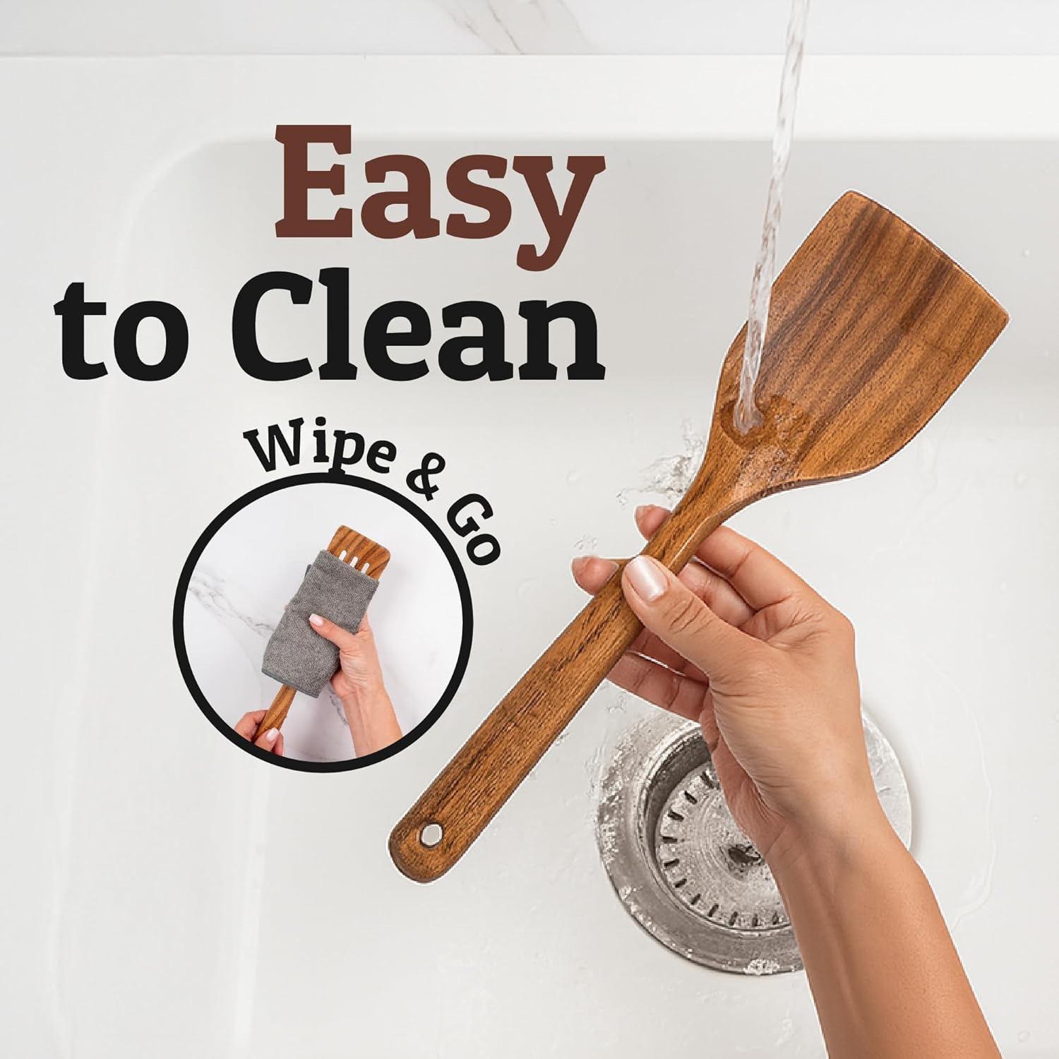 PriorityChef Premium Teak Flat Wooden Spatula for Cooking - Long Handle Wooden Wok Spatula, Flat Wood Turner for Stir Fry, Wood Teak for Nonstick Pans, Kitchen Cooking Utensil - Image 8