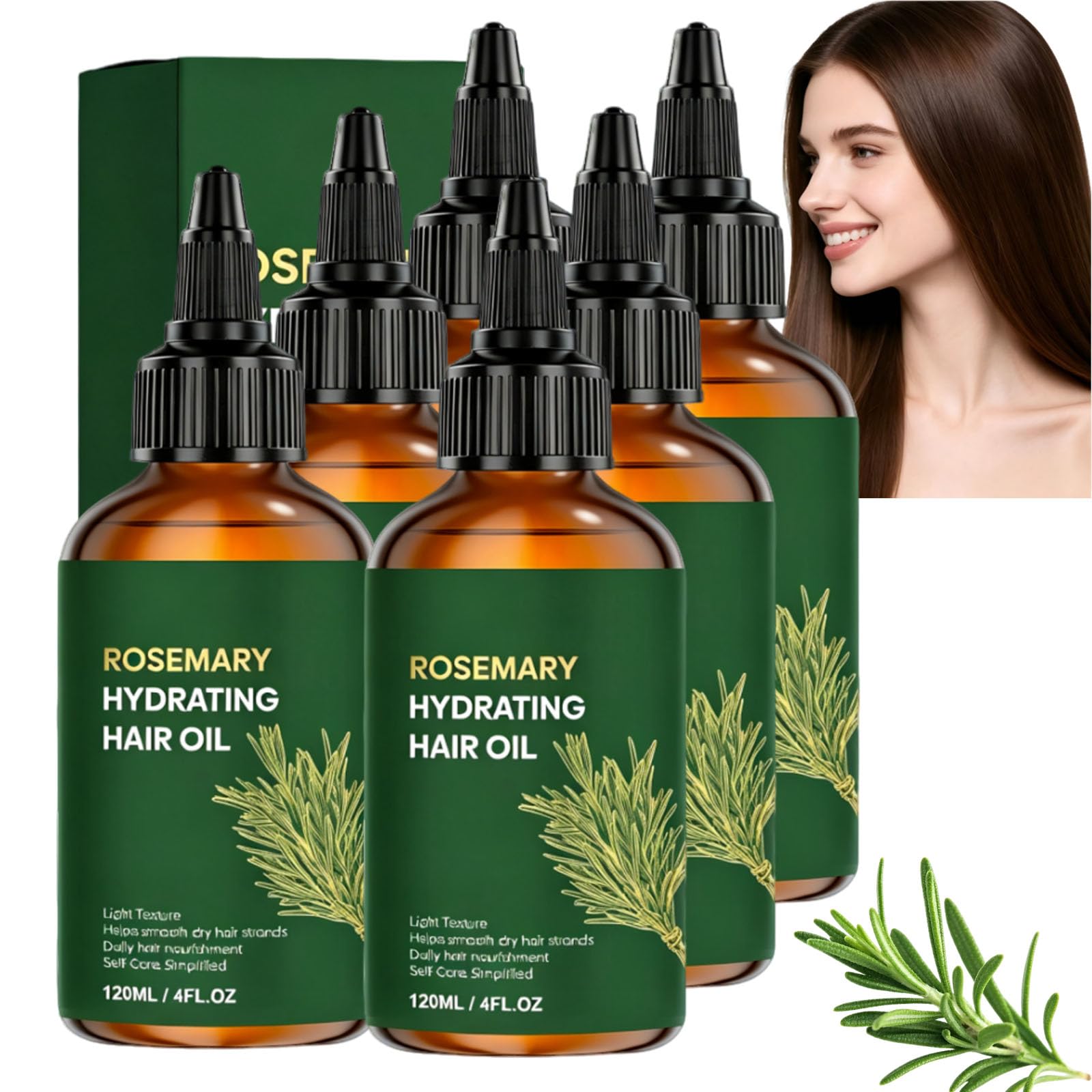 Olio per capelli multiuso al rosmarino, formula leggera non grassa, nutrimento notturno, formula sicura per tutti i tipi di capelli, cura di sé semplificata (6pcs)