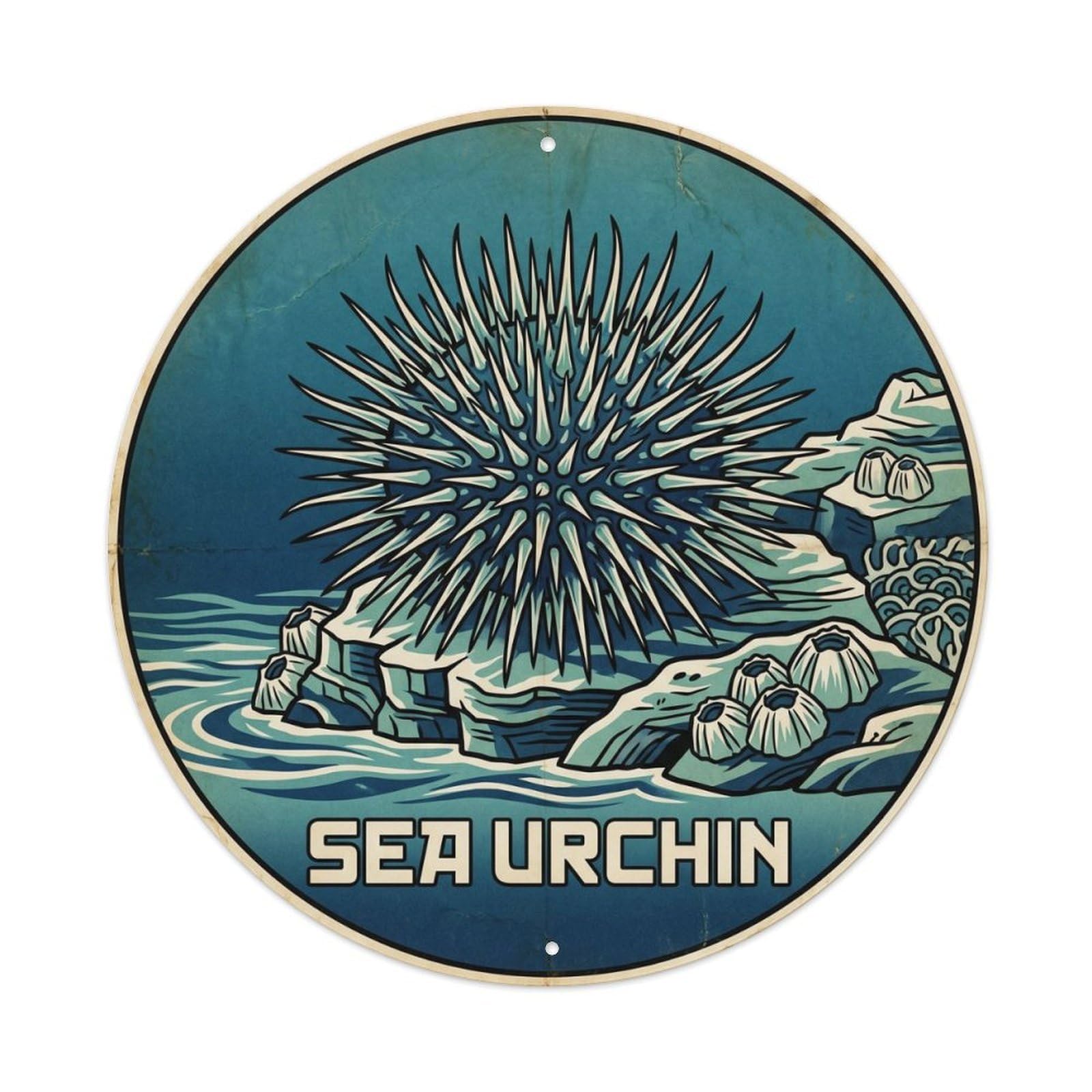 Olhnbad Style Sea Urchin Hawaii Marine Life Tropical Reef Metal Tin Sign