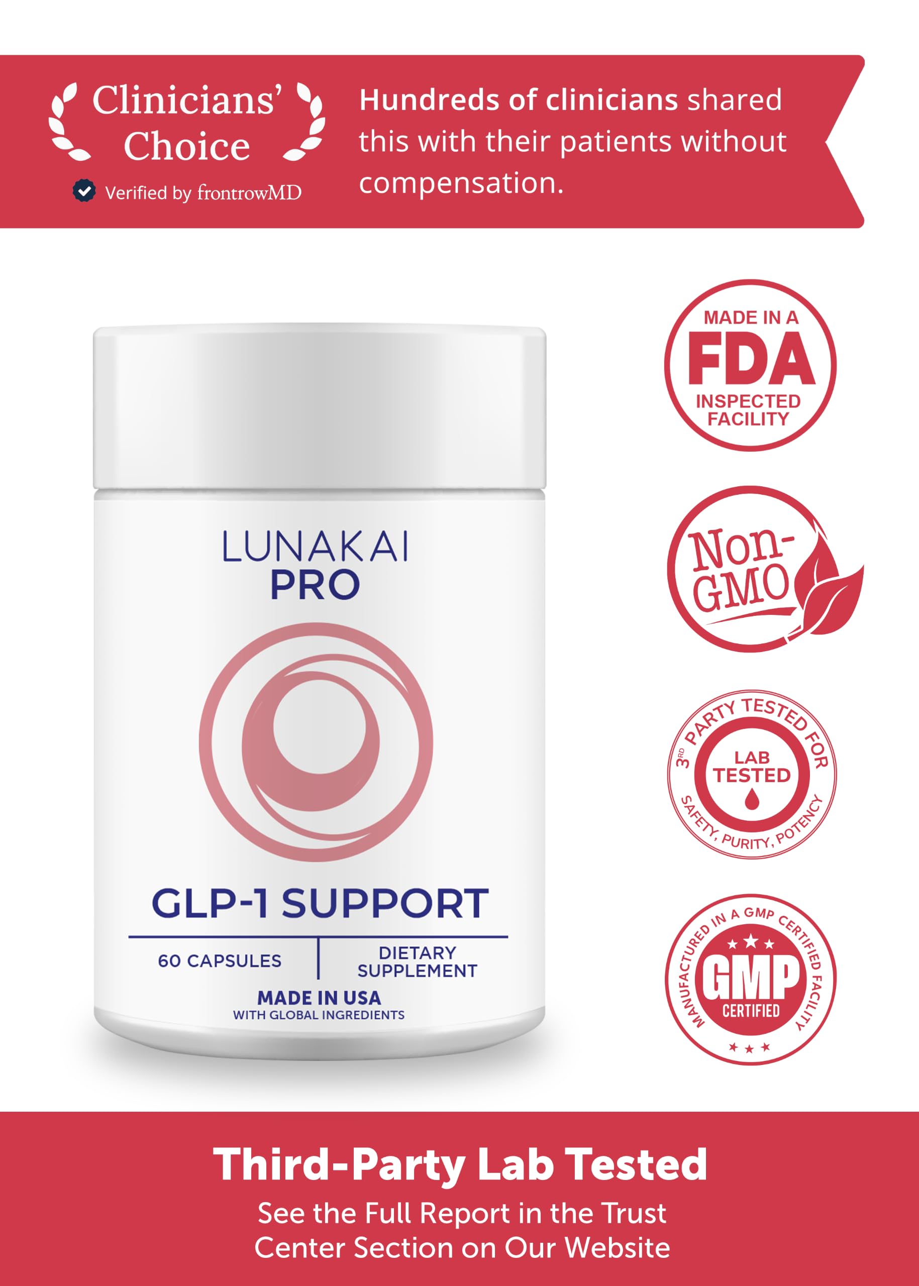 Lunakai USA Made GLP-1 Supplement - Natural GLP 1 Support with Probiotics & Resveratrol – Supports Weight Management, Cravings & Metabolism, 60ct — Amazon image 2