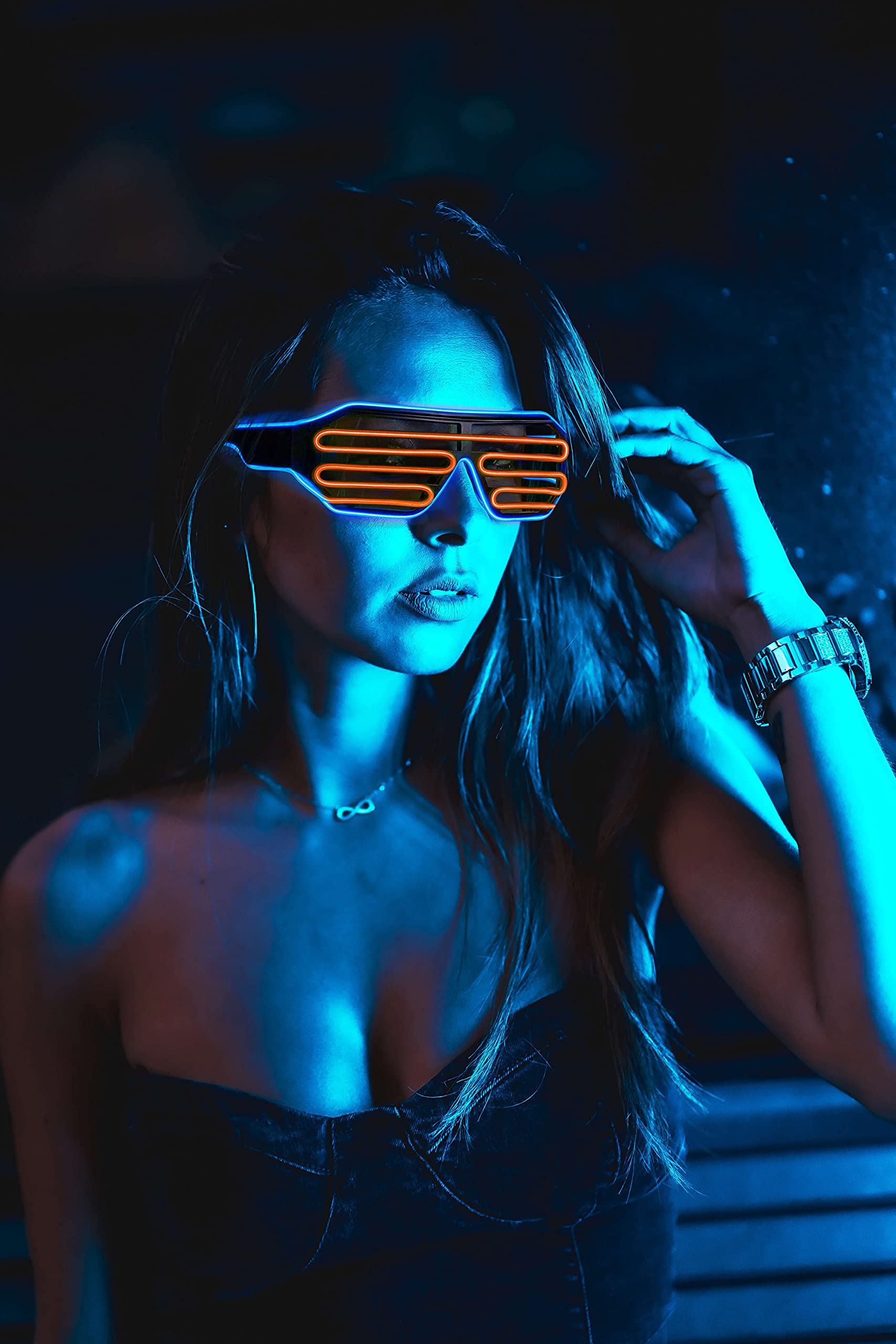Balinco Gafas LED con 3 modos de flash - perfectas para DJ tecno | festival | Halloween | carnaval | disfraces como complemento del traje o disfraz.