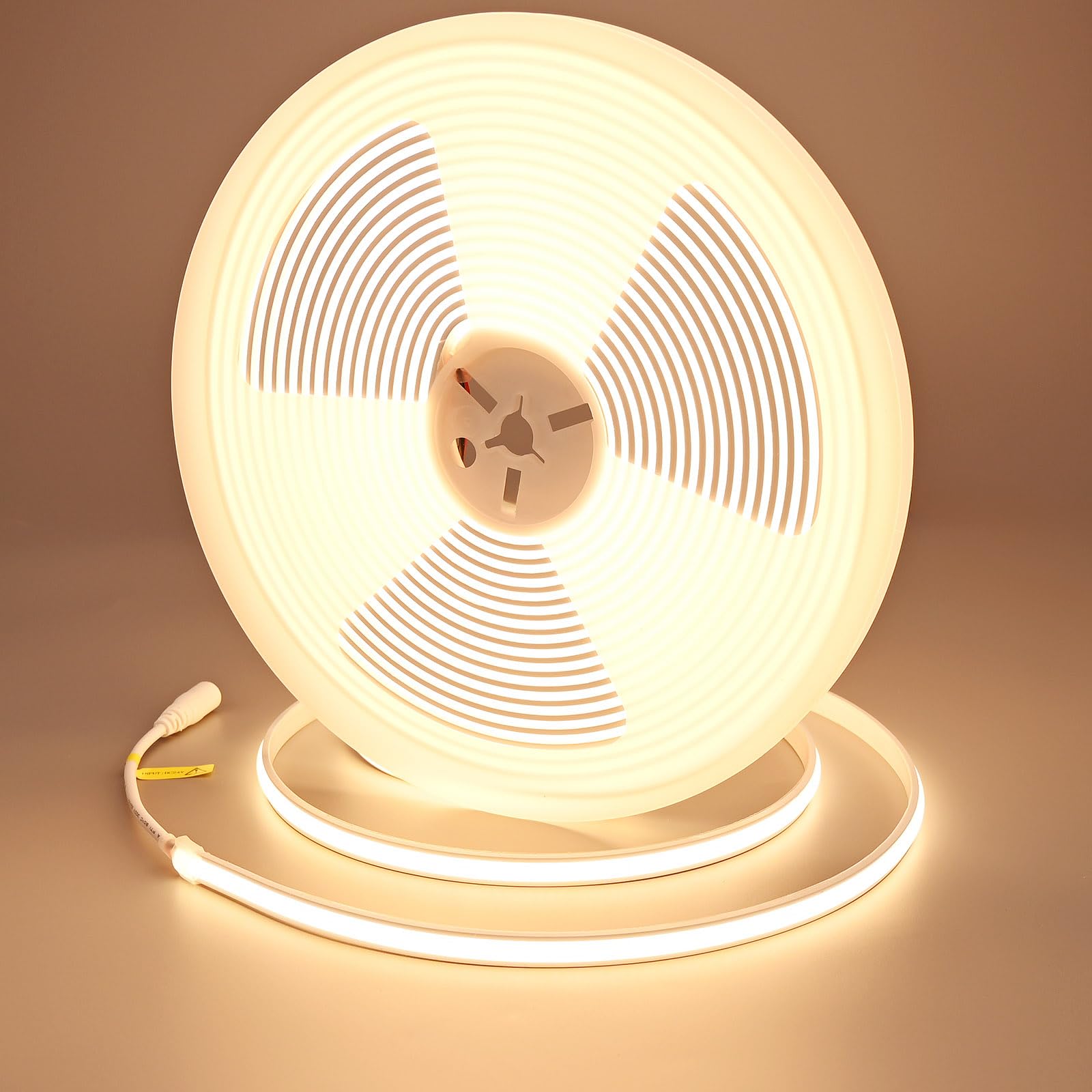 GOMING 24V 10M Neon COB LED Strip Light Warm White 3000K IP67 Waterproof 3120LEDs 11W/M CRI 93+ 6300lm Uniform Glow Flexible Self-Adhesive LED Tape for DIY Home Decor(Power Supply not Included)