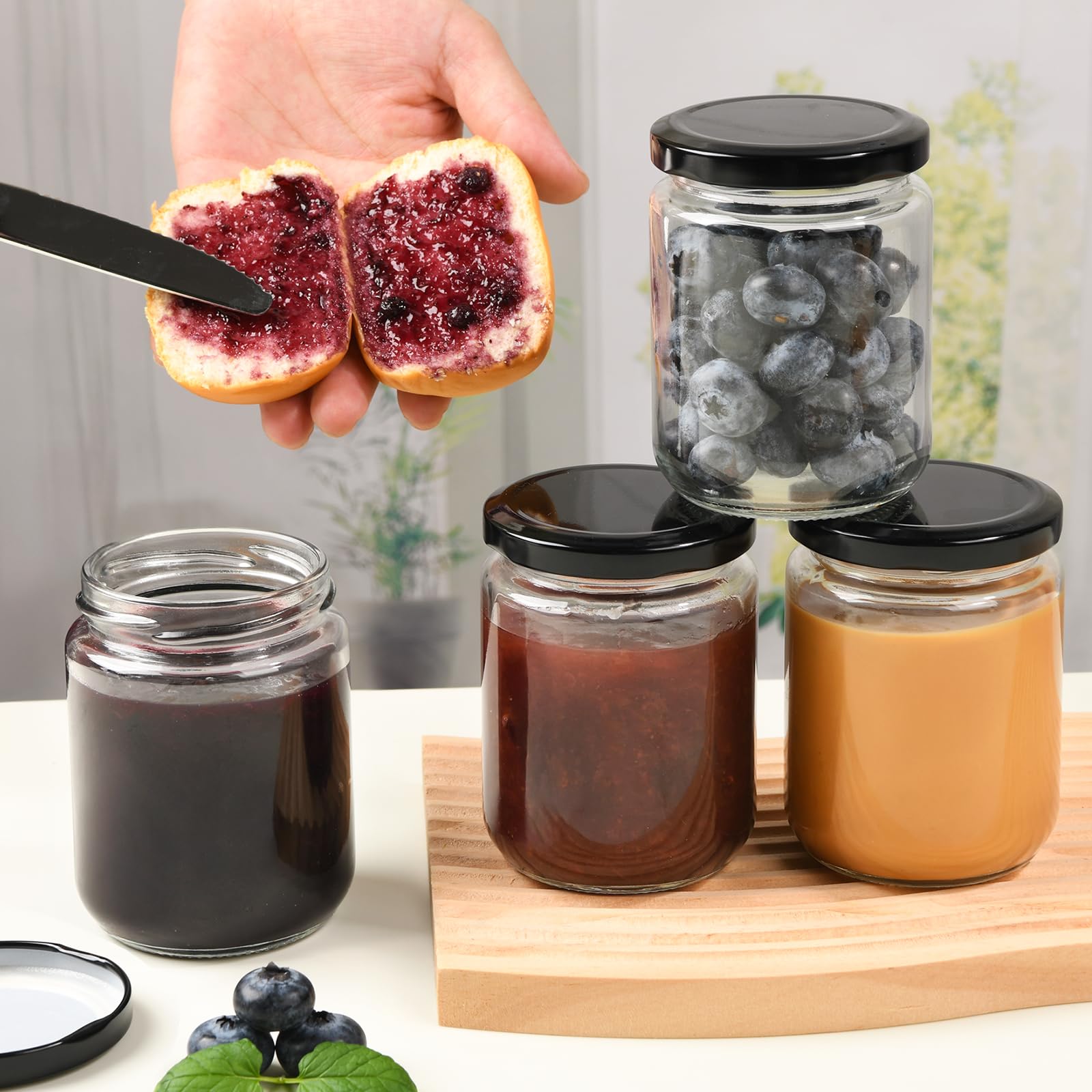 YBCPACK Marmeladengläser mit schwarzem Deckel, klare Chutney-Gläser, 240 ml, kleine Einmachgläser für Gelee, Honig, Gurken, 240 ml, 24 Stück