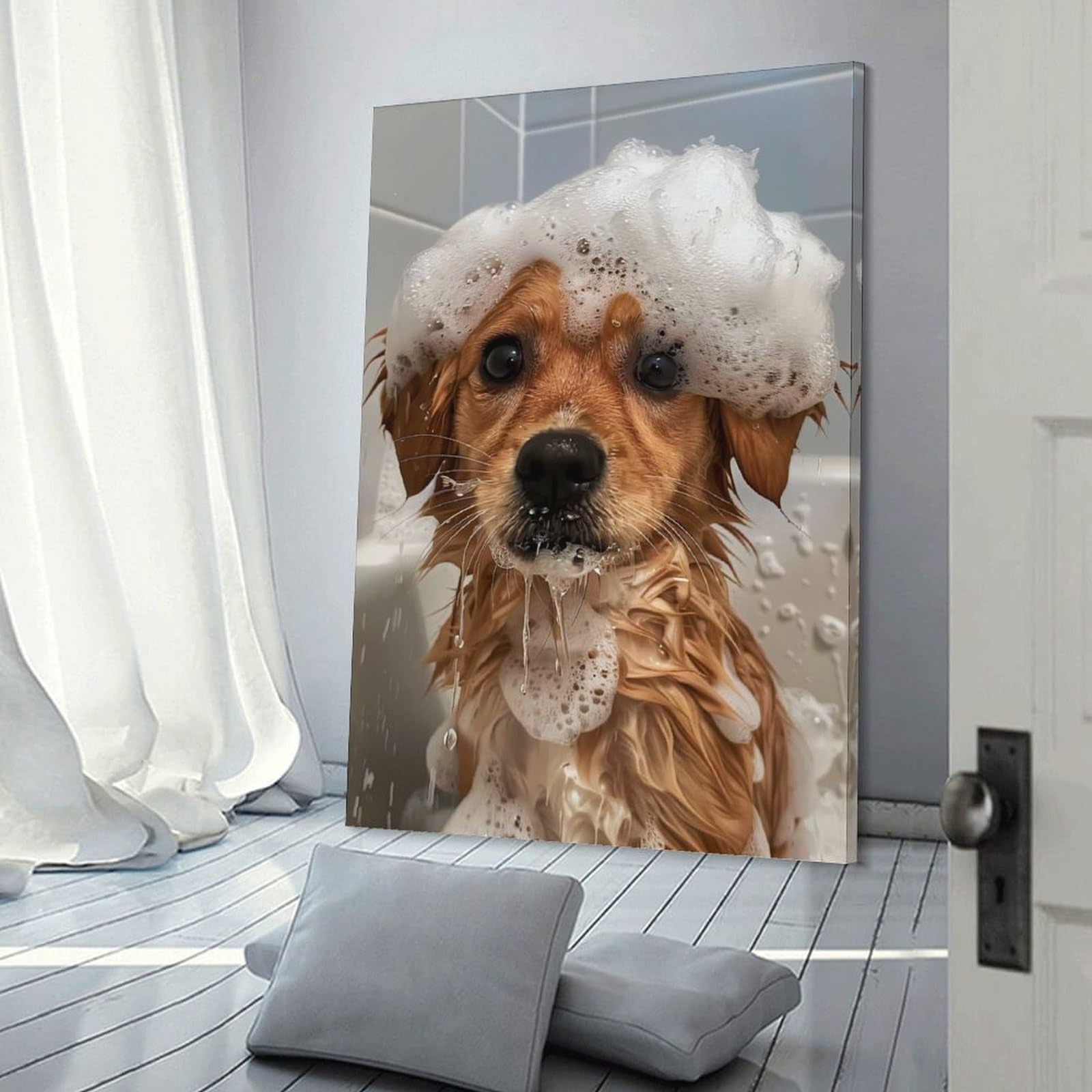 Junmoney Dog Bath Time Decorative Wall Artwork, 12x18inch(30x45cm), for Home Lounge, Bedroom Or Reading Nook, Eye Catching Artwork for Blank Walls