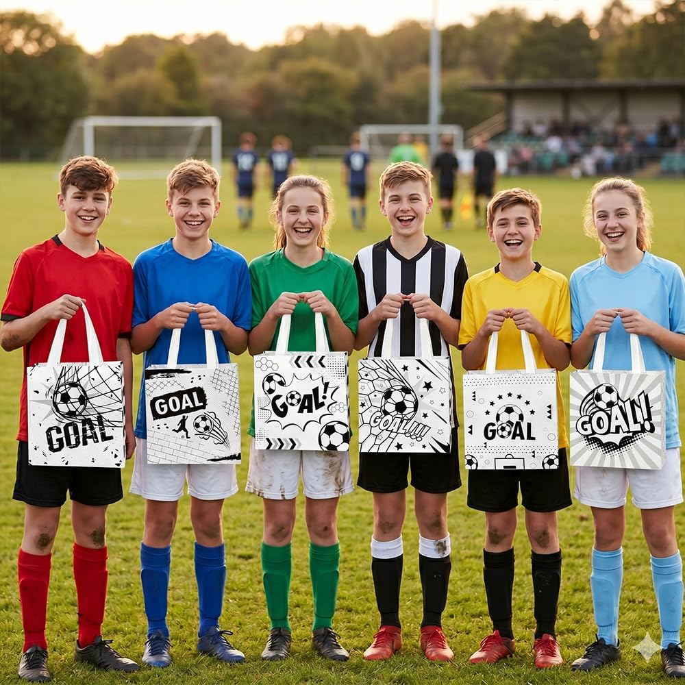  Soccer Goodie Bags, Soccer Gift Bags with Handles, 6 PCS Reusable Non-Woven Soccer Tote Bags Snack Treat Candy Party Favor Bags for Kids Birthday Sports Events Gifts Wrapping Party Supplies thumbnail