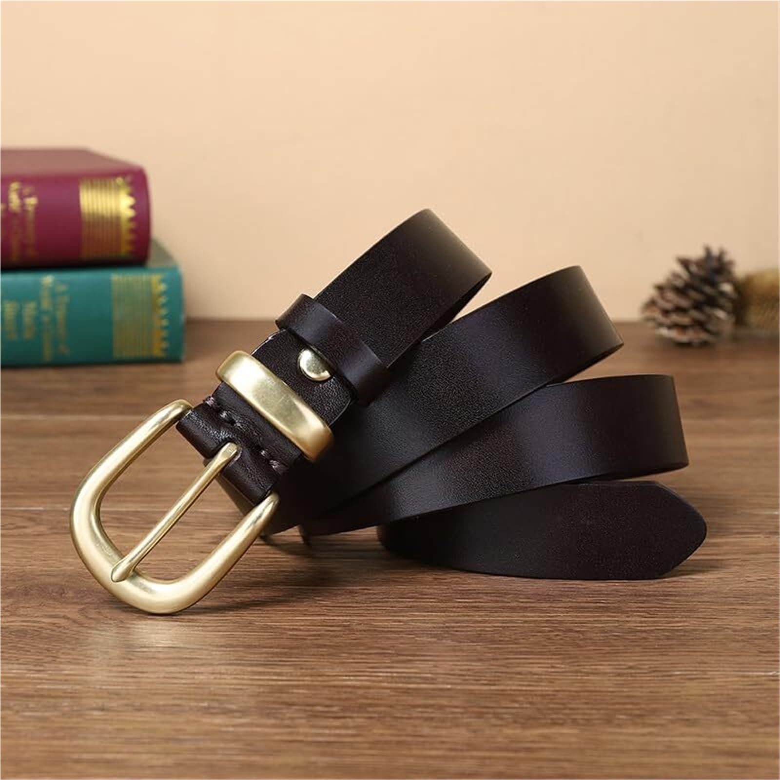 Cinturón Fino De Piel Vacuno For Mujer, 2,8 Cm Ancho, Con Hebilla Dorada Moda For Vaqueros Y Vestidos, 4 Mm Grosor