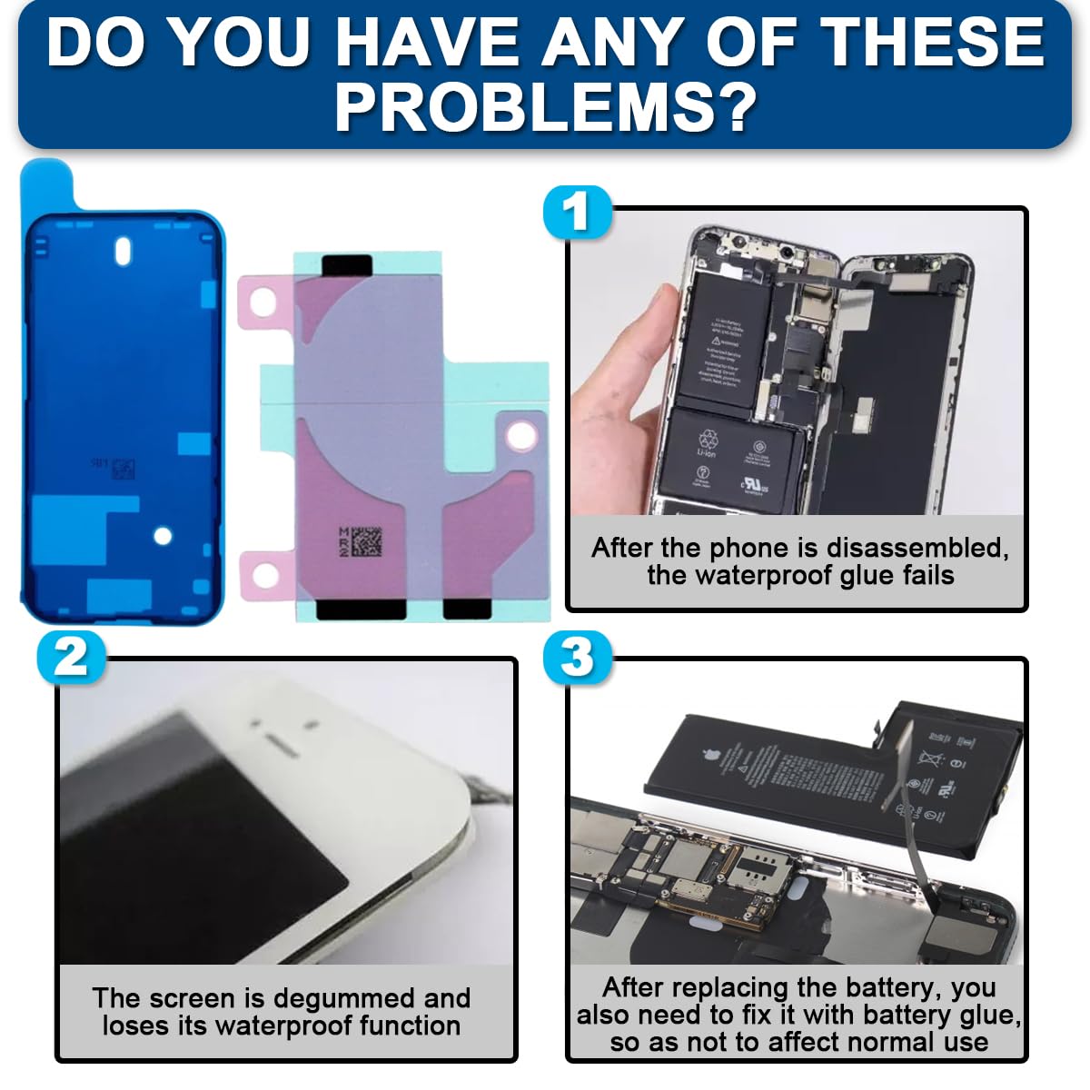 Adesivo per Adesivo Pre-Taglio Impermeabile da 7 Pezzi Compatibile con per iPhone 14 PRO, Adesivo sullo Schermo LCD e Nastro Adesivo per Colla a Batteria Interna (6,1 Pollici/Nero)