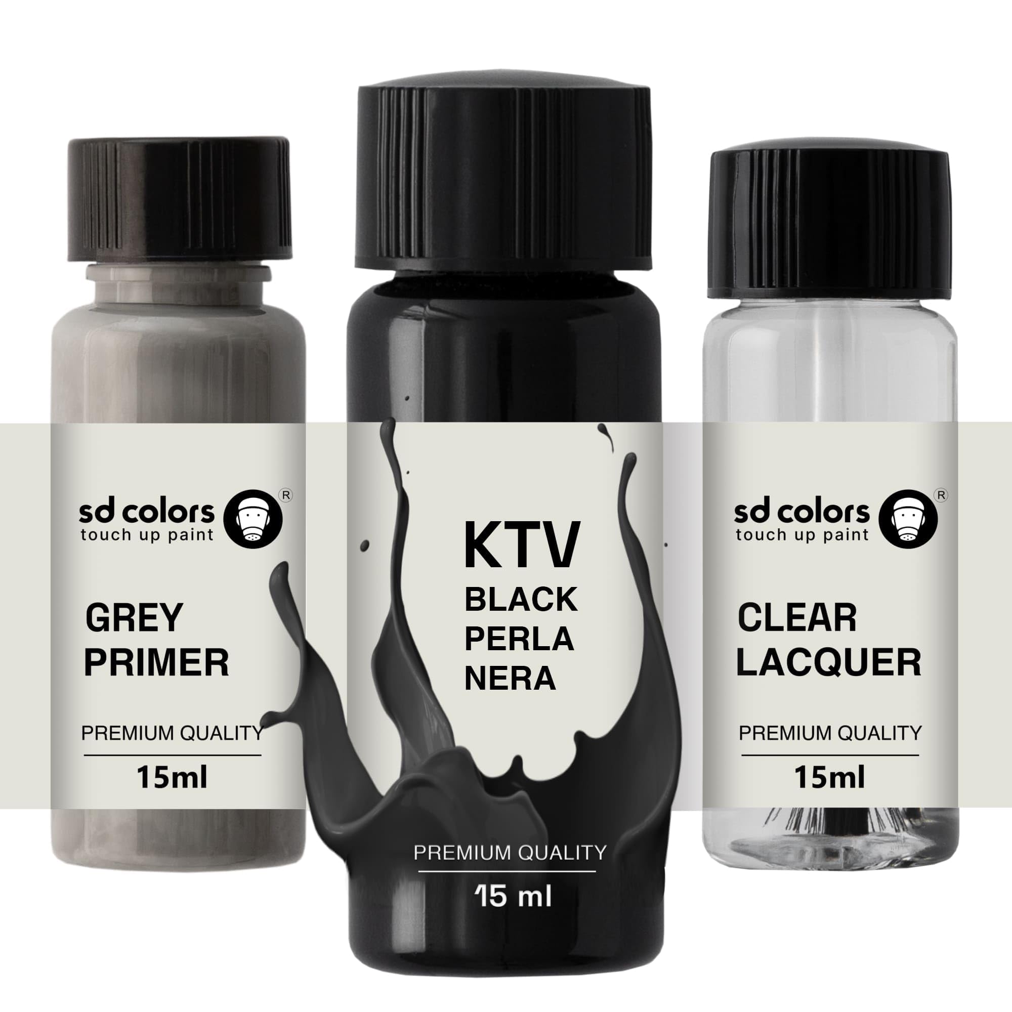 Sd Colors Paint+Primer+Lacquer Black Perla Nera Ktv New Touch Up Paint 15 Ml Repair Scratch Chip Brush Color Code Ktv Black Perla Nera (Paint+Primer+Lacquer)