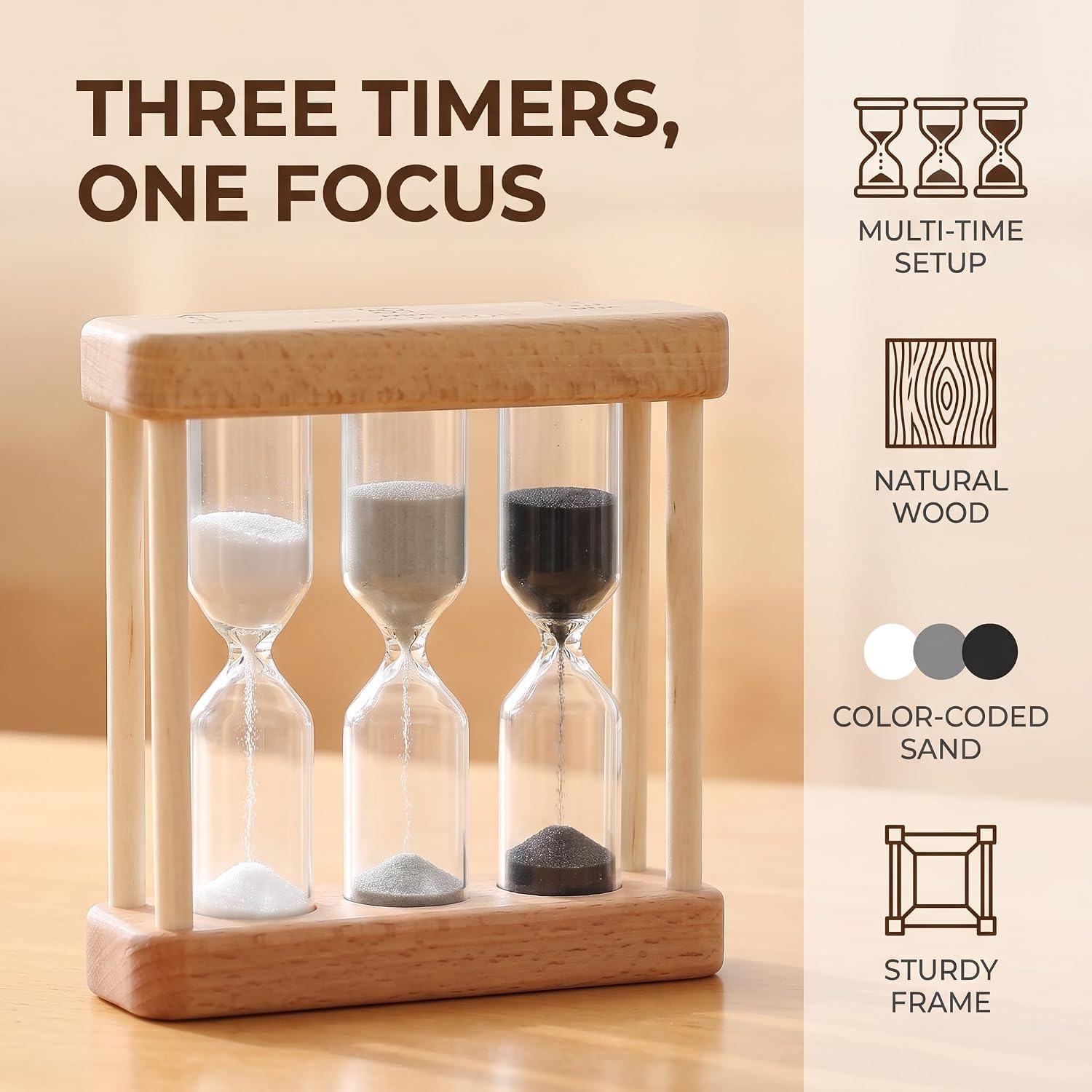 Reloj de arena creativo de 1/3/5 minutos de madera con reloj de arena – Reloj de arena con marco de madera pequeño – Reloj de arena blanco gris negro – Único reloj de arena de cristal de arena de