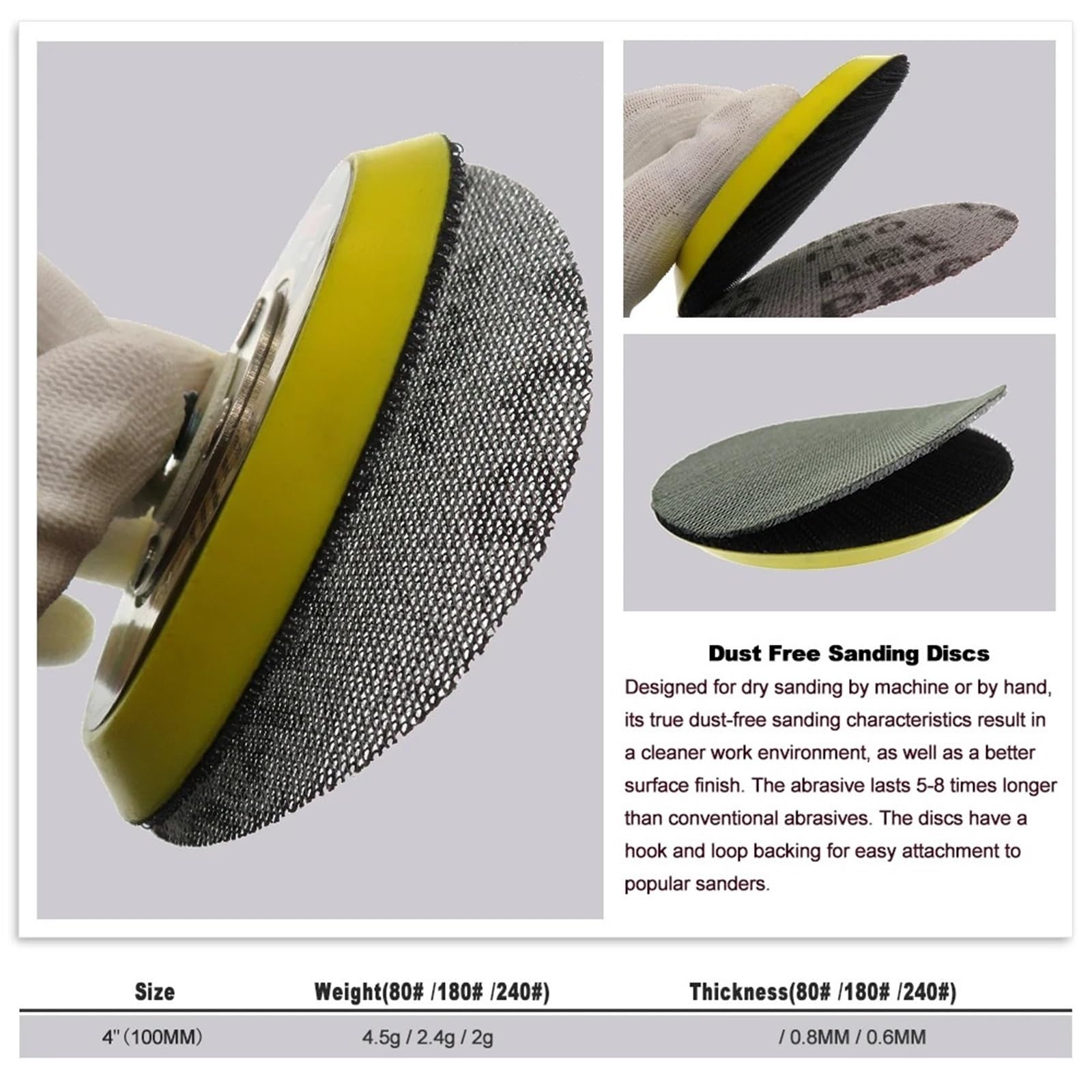 Banda Abrasiva Discos de lijado malla antipolvo 3'', 4'', 5'', 6'' y 9'' con gancho bucle antibloqueo, papel lija abrasivo for pulido en seco, grano 80 a 320(80,9 Inch 225mm)