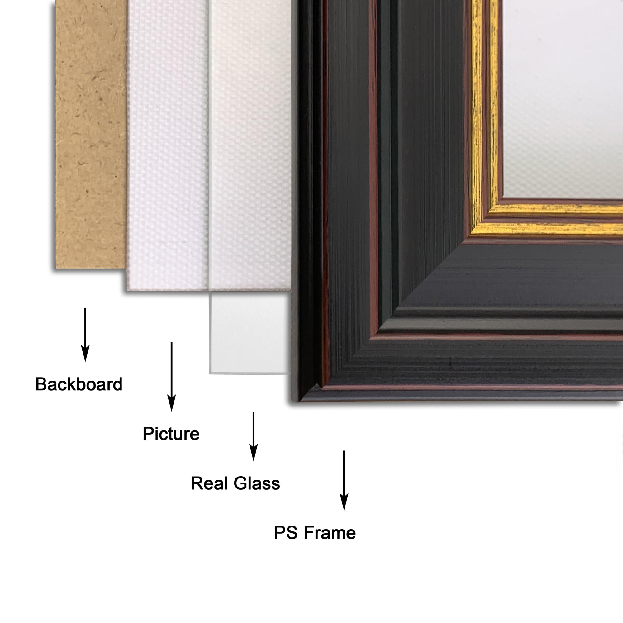Diplomrahmen für Urkunden und Dokumente, 21,6 x 28,9 cm, 3 Stück, mit Echtglas, Diplomrahmen für Wandgalerie oder Tischdekoration, Schwarzgold-Zierleiste, ohne Passepartout