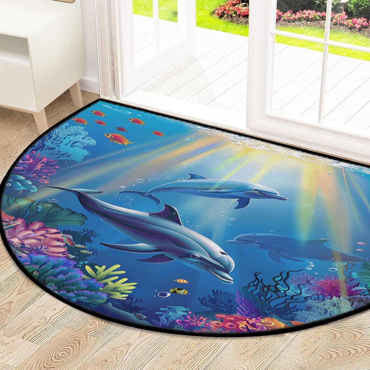 Mexpekil Paillasson sous-marin en demi-lune pour intérieur et extérieur - Tapis de sol antidérapant lavable - Demi cercle - Attrape la saleté - 100 x 160 cm
