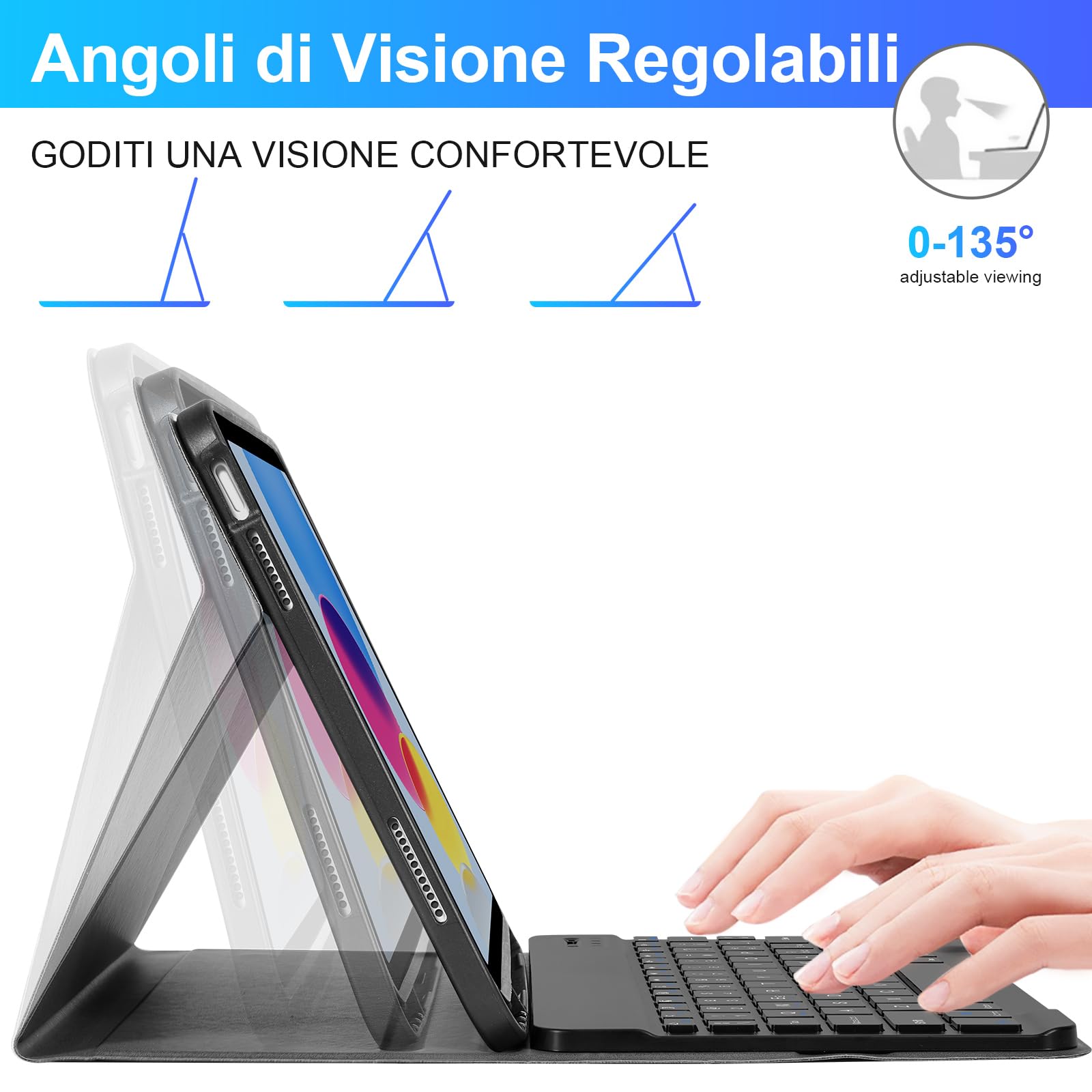 SOPPY Custodia con Tastiera Bluetooth per iPad 11a Generazione (A16) 11 Pollici 2025, 10a Gene 10,9 Pollici 2022, cover Protettiva Staccabile, con Slot per Penna Stilo, Layout Italiano,Nero