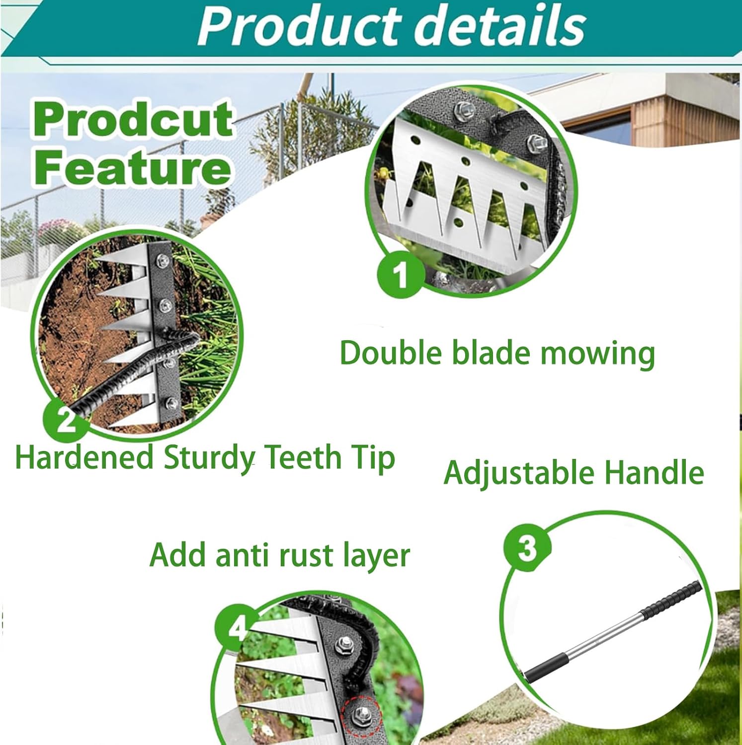 Upgraded Iron Weeding Tool with Adjustable Length Long Handle (28"-60") 3.0,Garden Weed Puller Tool ,8 Tines Manual Weeder Rake,Heavy Duty Weed Puller for Removing Weeds,Lawn, Flower Beds and Aeration