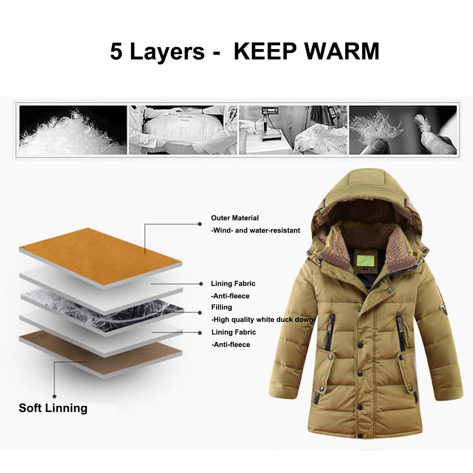 Abrigo Largo Invierno para Niño Niña Chaqueta Plumas con Capucha Caliente Acolchada Largo