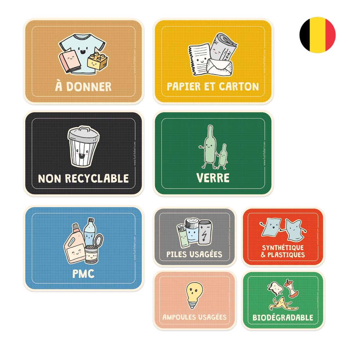 Étiquettes de Tri sélectif pour Poubelles - Belgique