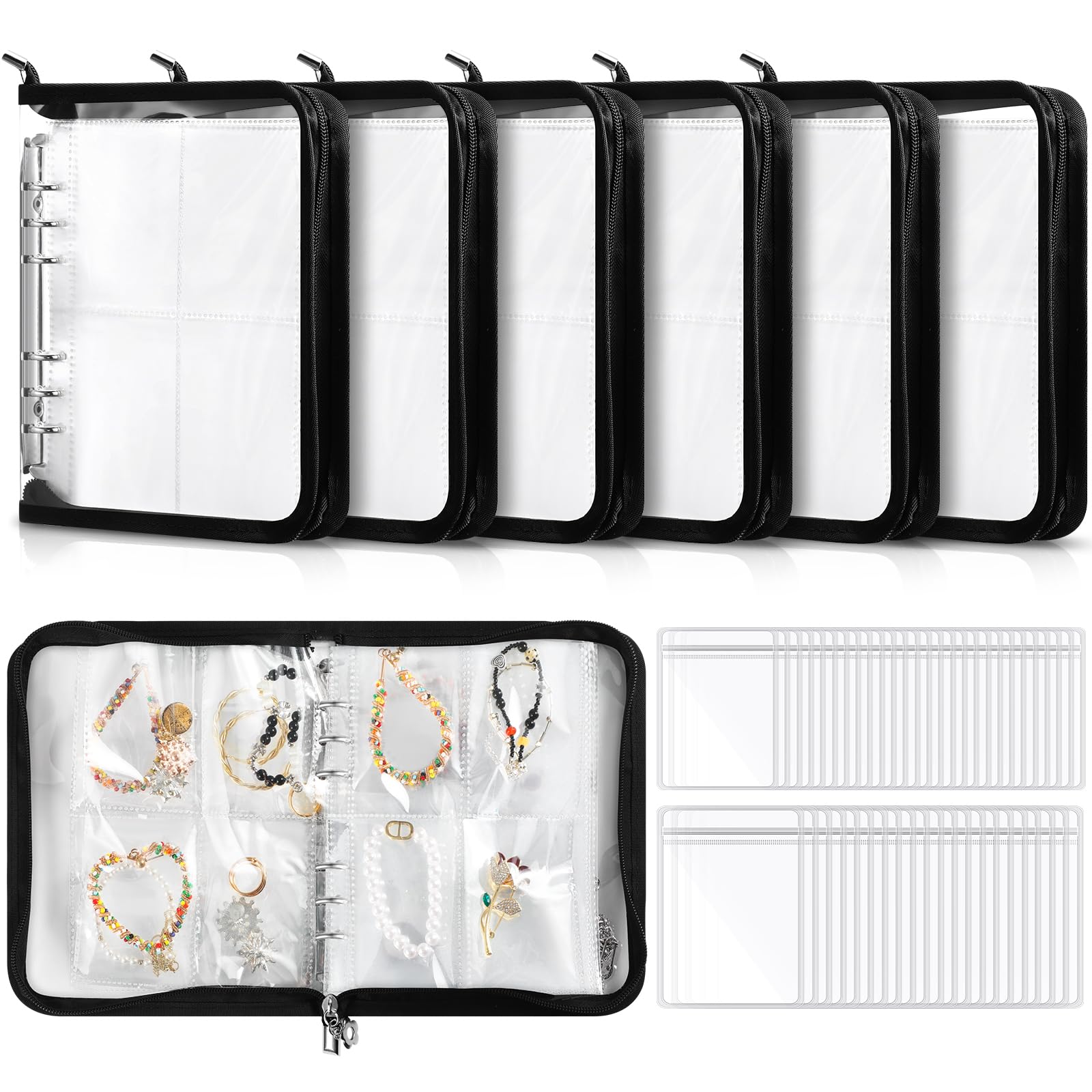 Boîtes de rangement transparentes Threehoney avec pochettes zip pour bijoux et livres x6