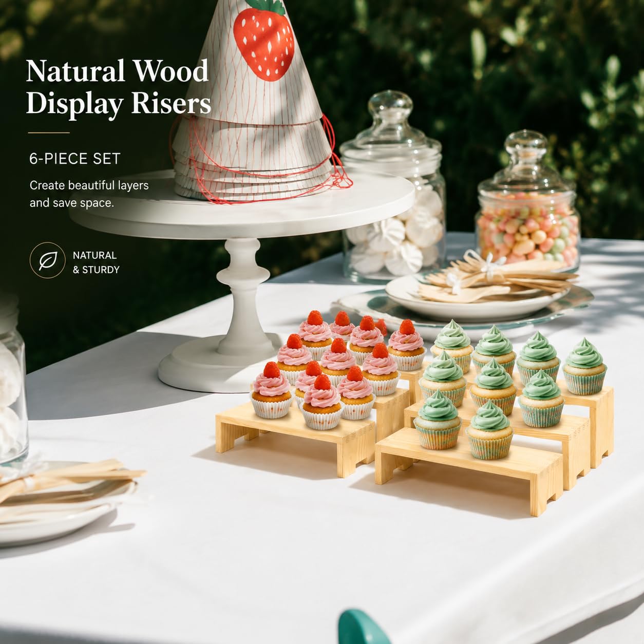 Yikaroeli Display Risers-3 Tier Wood Risers Decorative Rectangular, 6-piece Set Display Stands Arranging and Showcasing your favorite items(Nature) 1