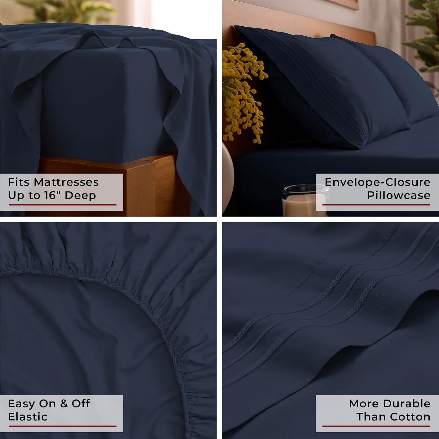 Mellanni Twin Sheets Set - 3 PC Iconic Collection Bedding - Hotel Luxury, Extra Soft, Cooling Bed Sheets - Wrinkle, Fade, Stain Resistant (Twin, Navy Blue) thumbnail