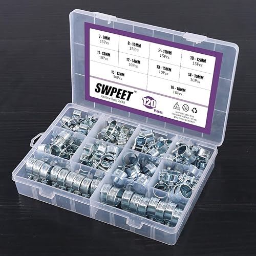 Miniatura 7 de Swpeet Kit surtido de 120 piezas de 10 tamaños chapado en zinc, mini línea de inyección de combustible, estilo de línea de inyección, perfecto para