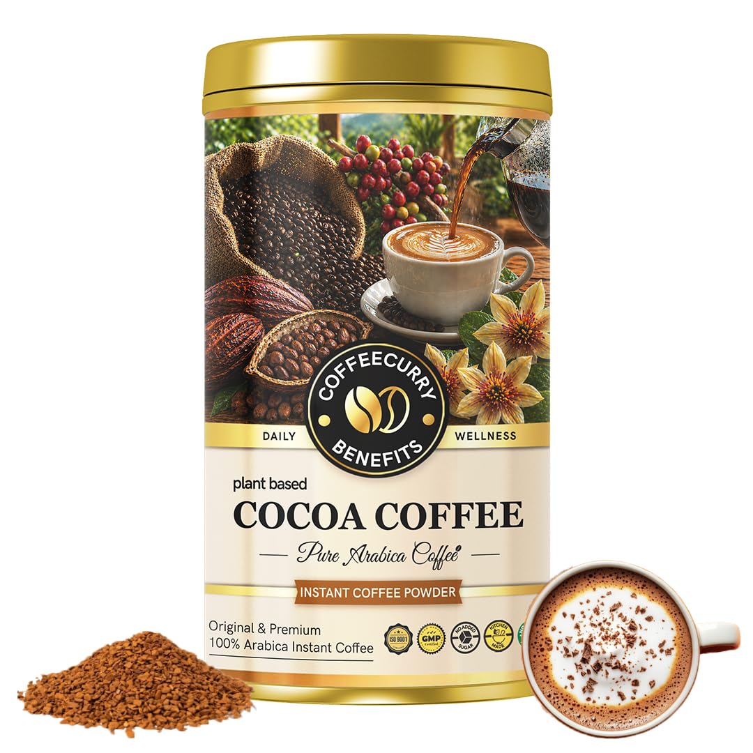 COFFEECURRY Cocoa Instant Coffee Powder Tin Can (50 Grams) - For Improved Focus and Energy | Premium Arabica Coffee Powder for Refreshing Experience-image-38