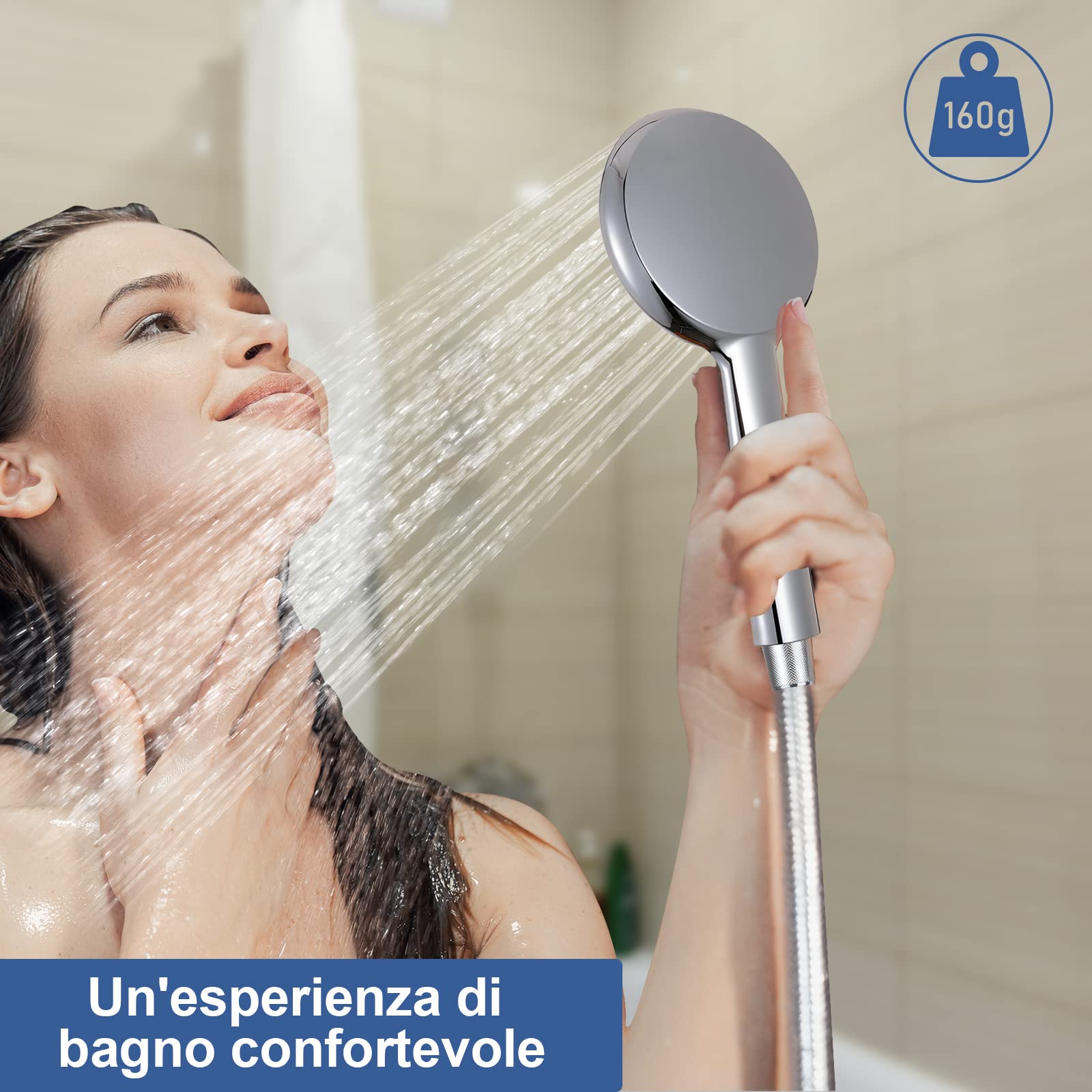 Soffione Doccia, Doccino per Doccia Manuale a Risparmio D'acqua, 6 Modalità di Spruzzo, Doccetta con Ugello in Silicone Autopulente Facile da Installare e Pulire,Telefono Doccia in ABS + Acciaio