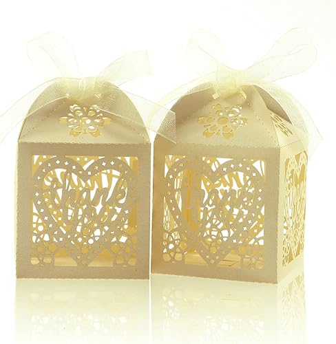 COTOPHER Cajas cortadas con láser, 100 unidades, cajas de regalo de agradecimiento, cajas de regalo de boda, cajas de dulces de encaje para bodas,