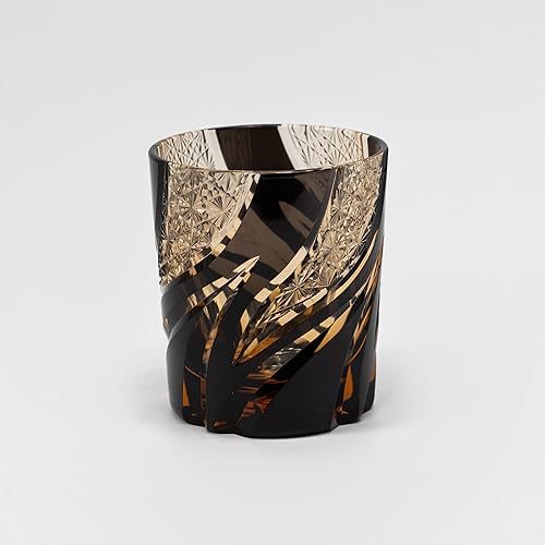 Miniatura 2 de Vaso de whisky de cristal Edo Kiriko negro hecho a mano  Vaso de whisky cortado a mano sin plomo de lujo con caja de regalo  9.5 fl oz elegante vaso