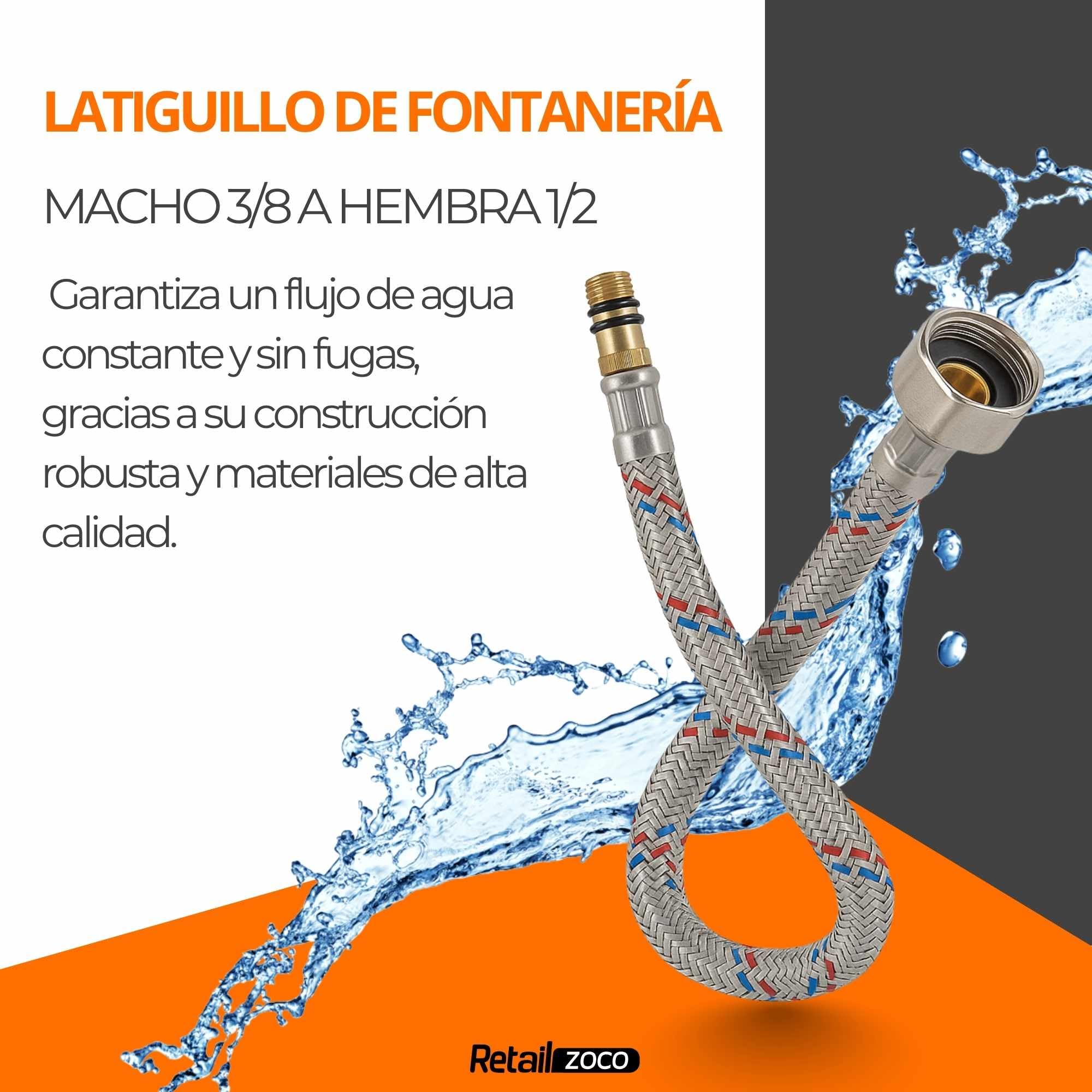 Latiguillo de Fontanería Hembra 1/2” x Macho 3/8”, Longitud 30 cm - imagen 2