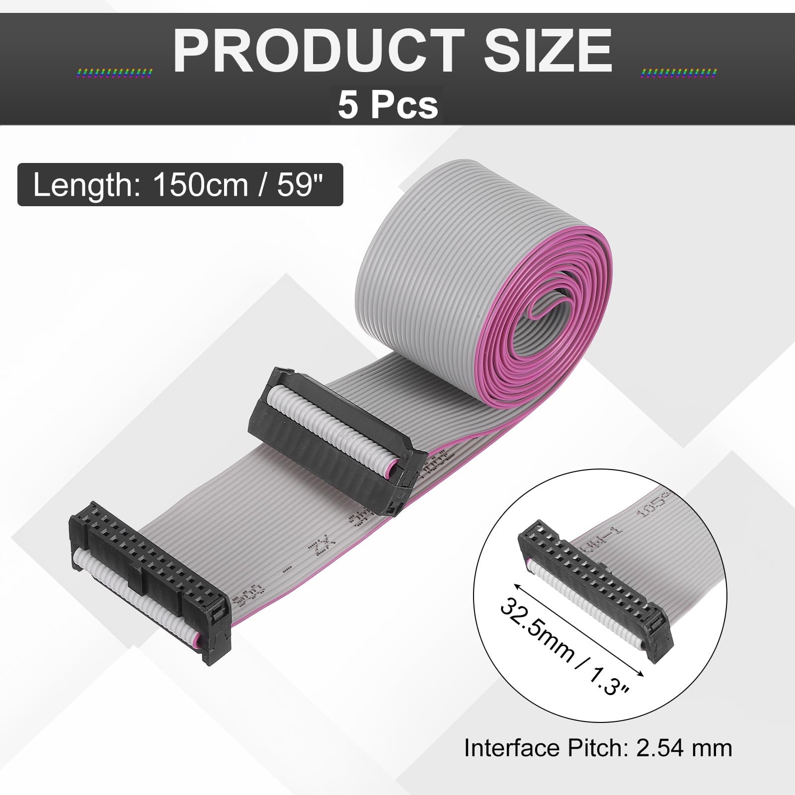 MECCANIXITY Płaski kabel ze złączem IDC, 26-pinowy, rozstaw 2,54 mm, długość 1,5 m, podwójne złącze żeńskie FC do FC, płaski kabel do elektroniki przemysłowej, szary