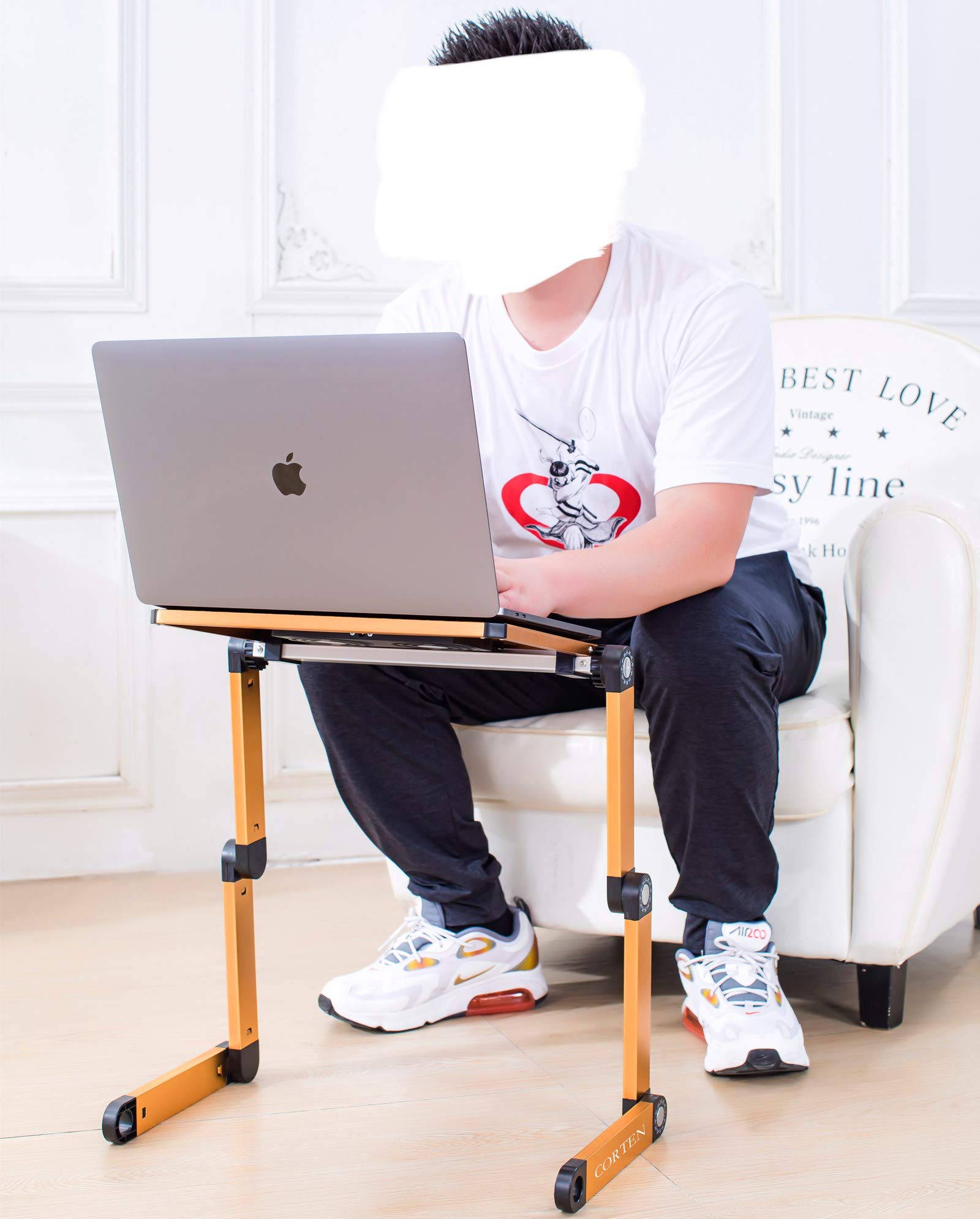Soporte ergonómico portátil para Ordenador portátil, Mesa de Escritorio, Bandeja Plegable para Cama, Altura y ángulo Totalmente Ajustable con Ventiladores USB para Trabajar Desde casa o Viajes