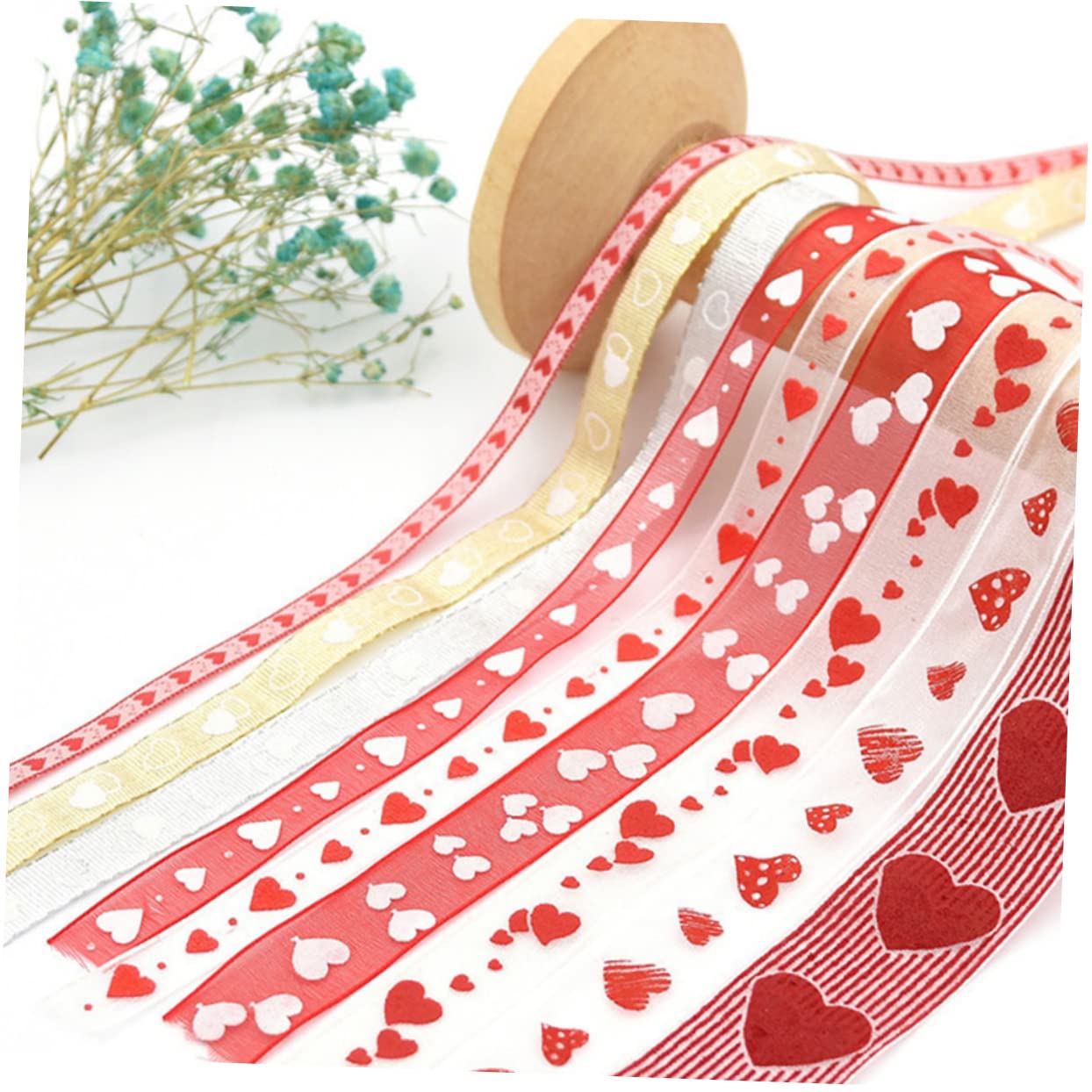 SHINEOFI 4 Sätze Valentinstag Bänder Bögen Stift Aufkleber Verpackungsband Herz Valentinsgrüße Strasssteine Hochzeitsband Sackleinen Liebe Gold Banddekor Partybänder Polyester 3 Rollen * 4