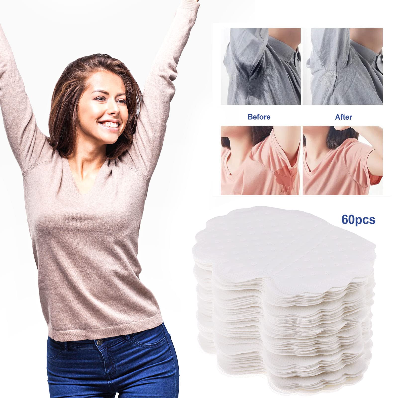 60Piezas Almohadillas Sudor Axilas Axila Absorción de Sudor, Parches Antitranspirantes Axilas Unisex Almohadilla Parches Sudor Axilas Desechables Absorción Sudor y Eliminar Olor Hombres y Mujeres