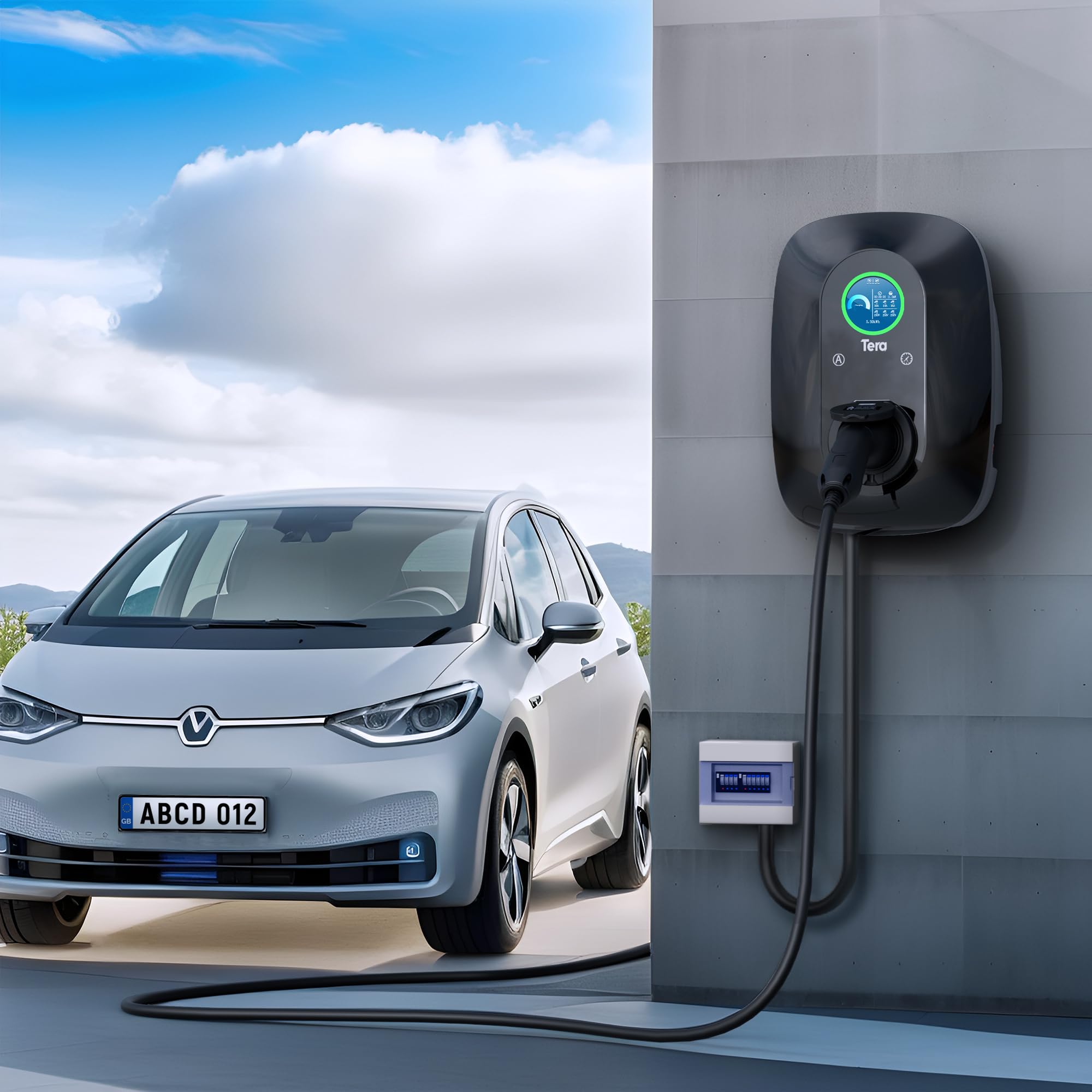 Tera Ładowarka EV z rezerwacją 16 A, typ 2, 11 kW, domowa stacja ładująca 400 V, Wallbox certyfikat CE, ręczna regulacja prądu, planowanie ładowania wszystkich pojazdów EV, model W03, czarna