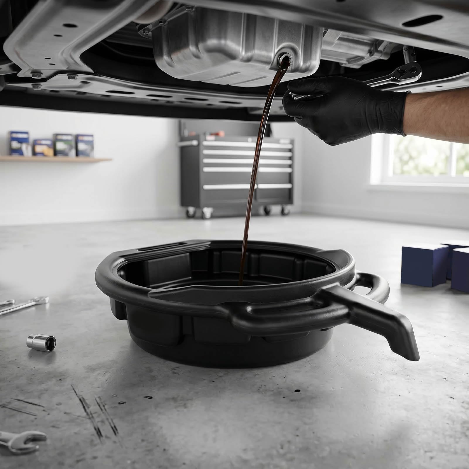 aqxreight Bandeja de Drenaje de Aceite de 15 litros con Tecnología Antisalpicaduras, Recipiente Colector de Goteo de Aceite Negro para Automóviles, Motocicletas y Camiones