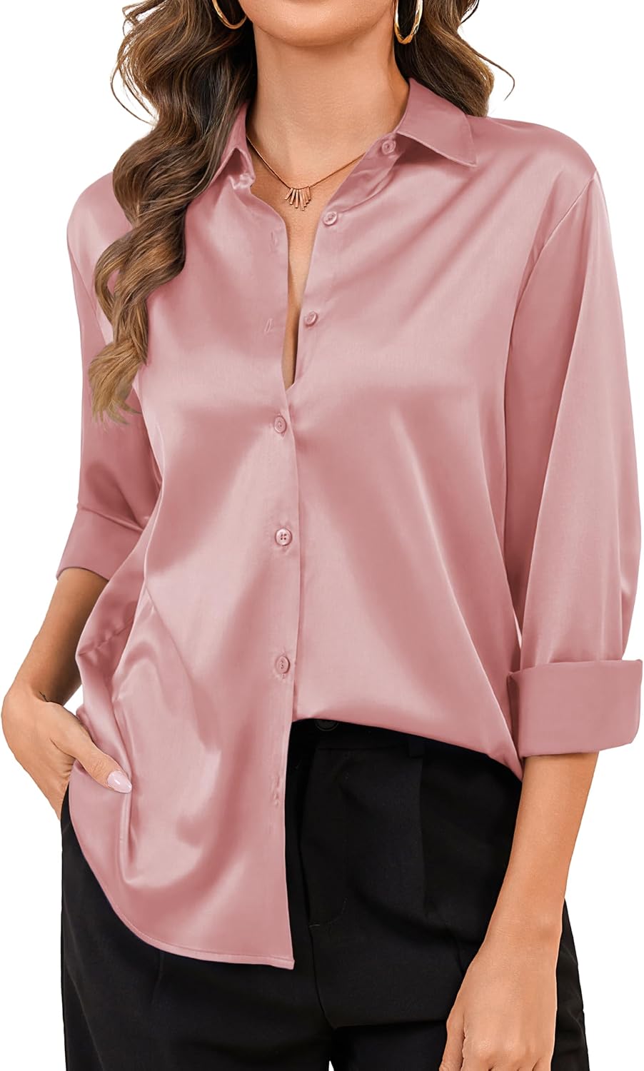 BBIBBI Satin Silk Women's Shirts Button Down Long Sleeve image 5