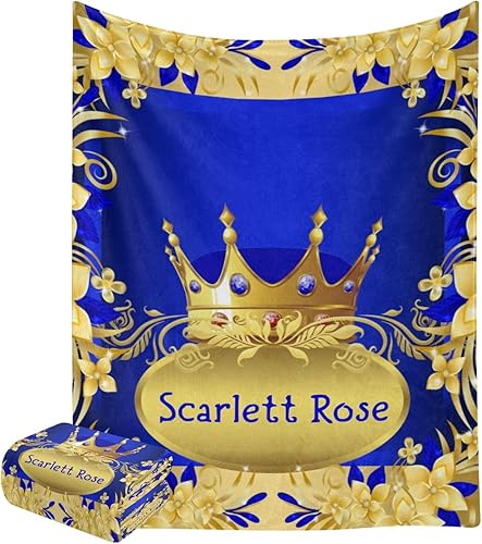 Manta de forro polar suave con nombre en blanco y azul oscuro dorado para recién nacidos, niñas y niños, guardería de mascotas, 30 x 40 pulgadas