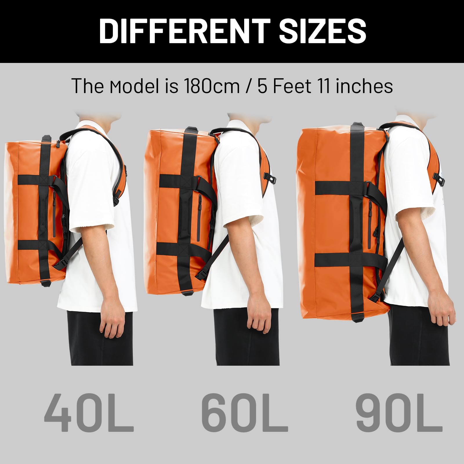 MIER torba sportowa dla mężczyzn, wodoszczelna, duża, wytrzymała, torba podróżna, przeznaczona na siłownię, sport, podróże, torba Duffle, 40L/60L/90L, z plecakiem, paskami i kieszenią na buty