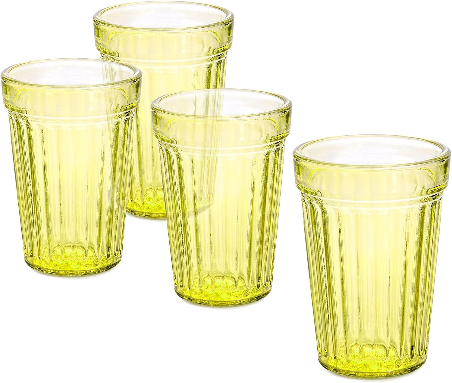 STP GOODS Faceted Stackable Drinking Glasses Set 4 Pcs 8.45 oz Glass Tumbler Set, Stackable Glasses, Colored Drinkware for Water, Juice, Dishwasher safe, Microwave safe (Yellow)