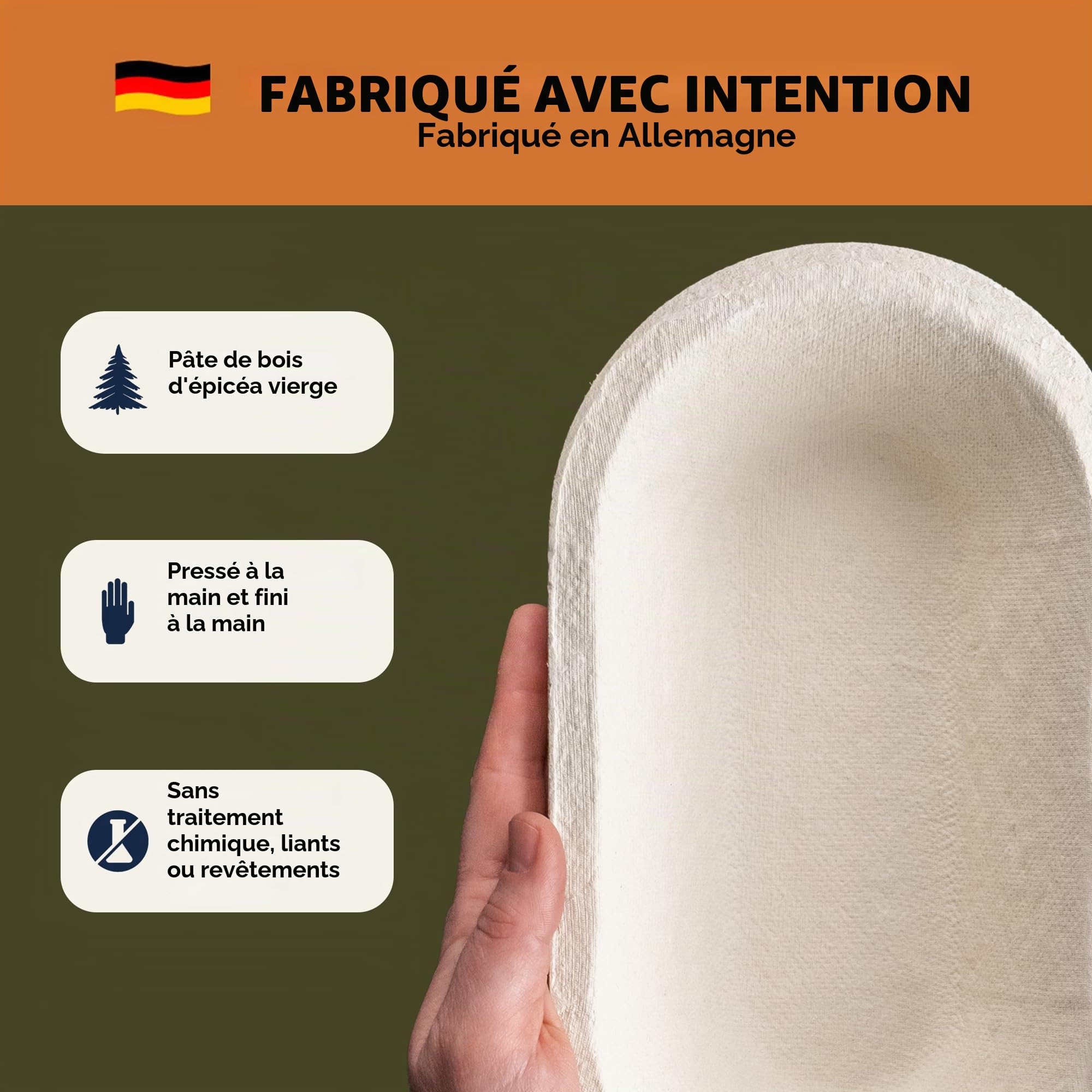 Bulka Petit panier ovale de 500 g pour pain en pâte de bois pressée – Panier à pain anti-adhésif en forme de batard et levain, fabriqué en Allemagne.