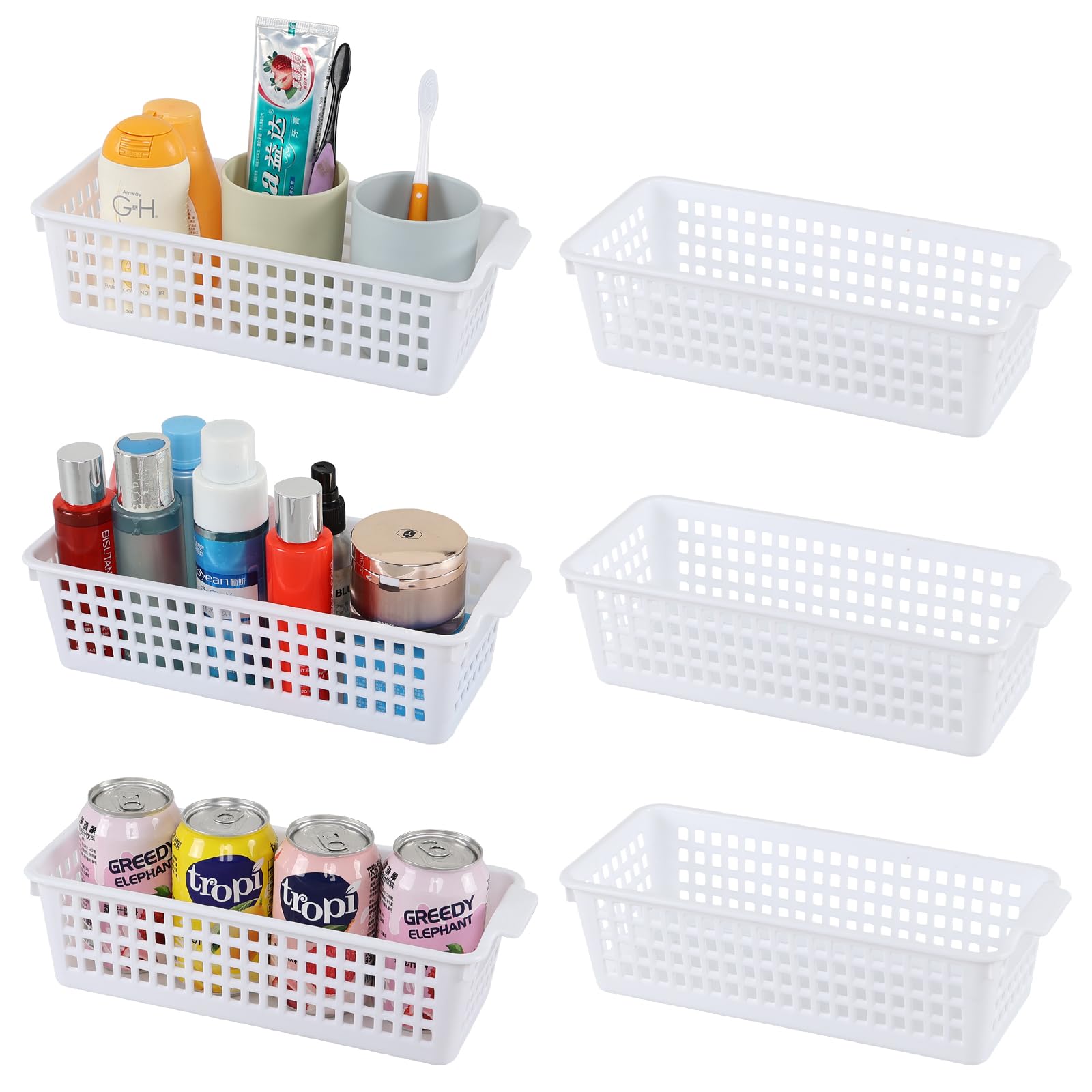 Ikando 6 Pieces Storage Baskets Tidy Organiser, Narrow Basket for Kitchen Home Bathroom Drawers, T