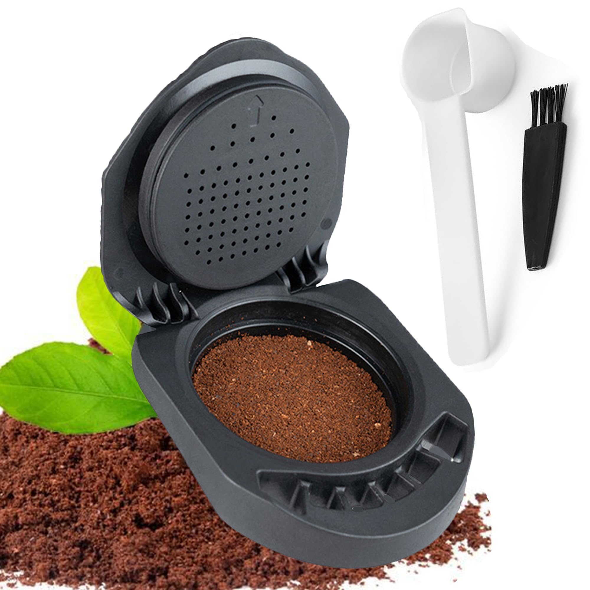 Reusable Capsule Adapter for Dolce Gusto, Refillable Coffee Capsule Adapter, Coffee Capsule Converter, Fit for Piccolo XS, EDG 305/606.S, Genio S & Mini, Includes Measuring Spoon, Cleaning Brush