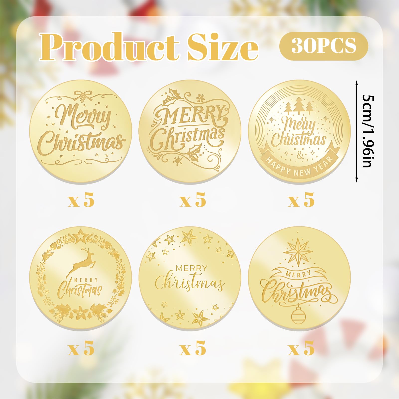 URROMA 30Pcs Merry Christmas Cupcake Toppers, 6 Designs Golden Round Acrylic Cupcake Charms - Image 4