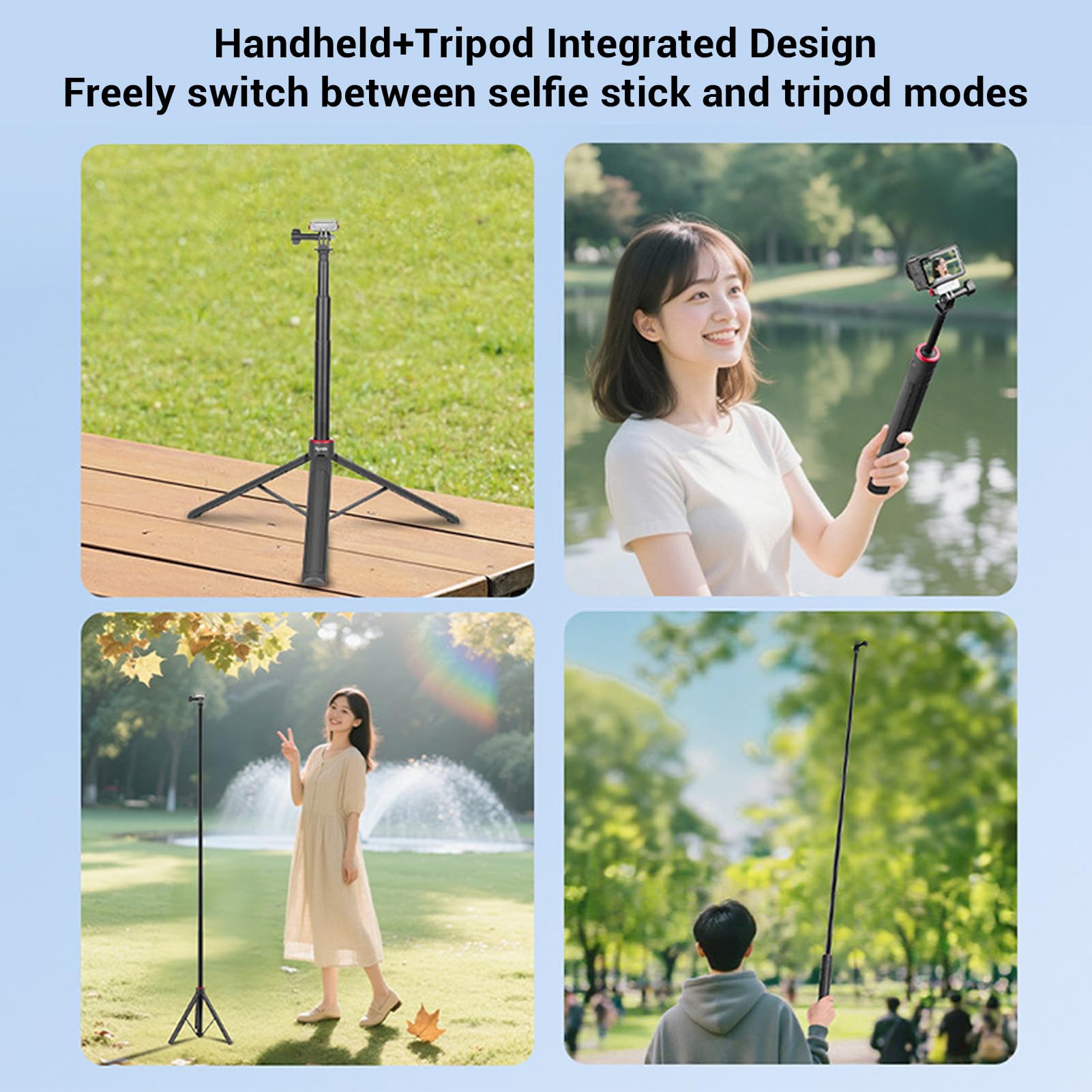 Asta Selfie con Treppiede Estensibile per Action Camera, ABS Resistente e Alluminio, 4 Regolazioni della Fase per Viaggi di Vlogging Action 4 e Pocket 3 (1,6 m/63 pollici)