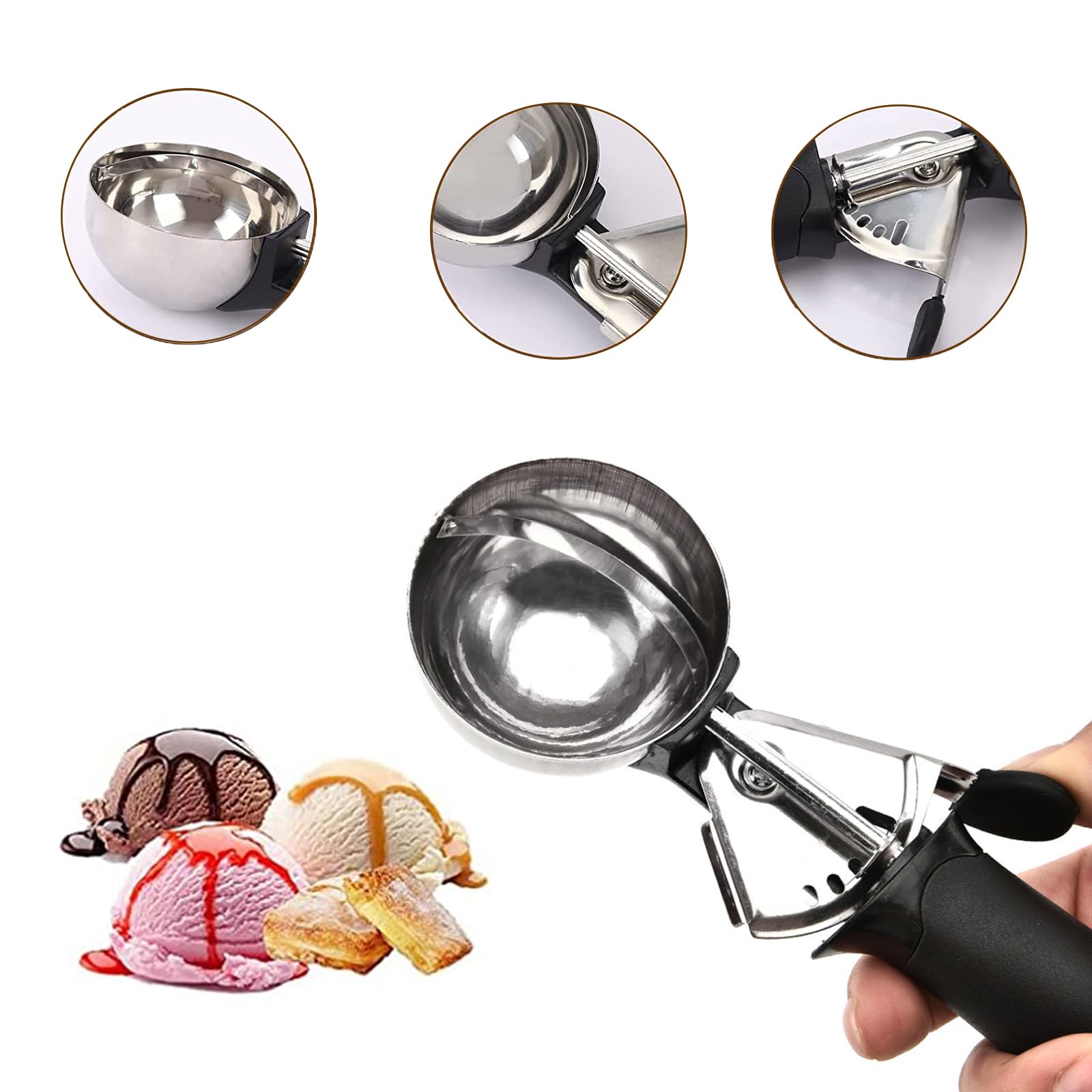 BNFGD Ice Cream Scoop Large Sized (6cm) Stainless Steel Cookie Scoop for Ice Cream with Easy Trigger Release Good Grips for Mashed Potato Meatballs - Image 3