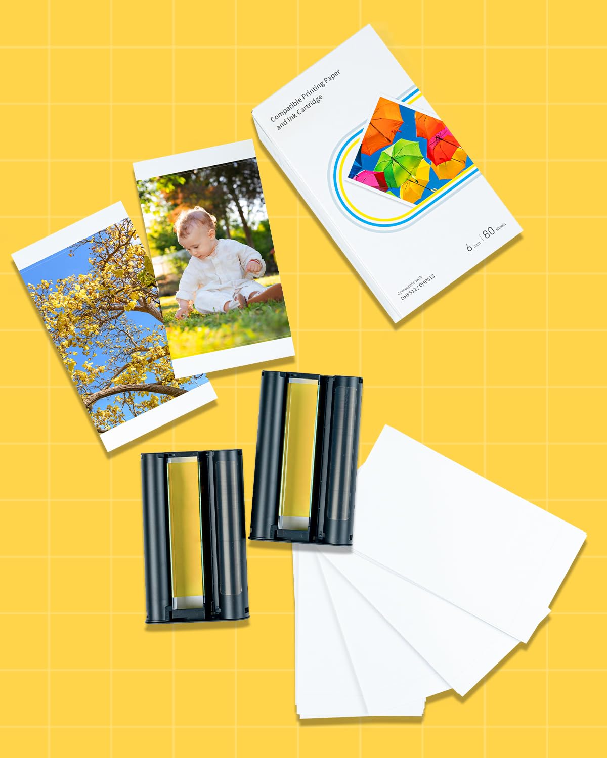 Compatible con Liene Amber M100/M200/M110/M210-80 Hojas de Papel Fotográfico y 2 Cartuchos de Tinta, Papel Fotográfico 4"x6" (10x15cm) para Impresora de Sublimación Térmica, Antioxidante
