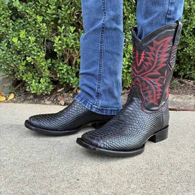 Image of Men's Alex Exotic Caiman Python Western Cowboy Boots Square Toe Pull On Tall Shaft bota de vaquero para hombre