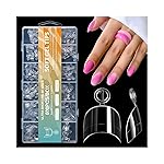 Cycullinyt 600Pcs Extra Short Half Cover Tapered Square Soft Gel Clear Nail Tips Set, Pre-shaped XXS Fake Nails False Nail Extension for Home Salon DIY 12 Sizes